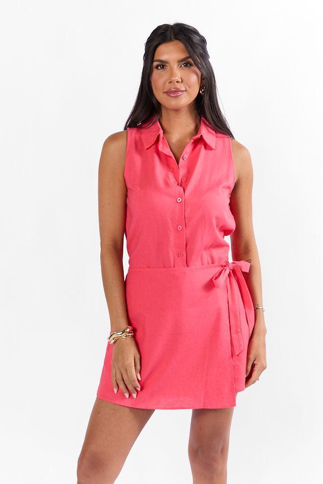 Tour Of The City Red Wrap Front Collared Dress Product Image