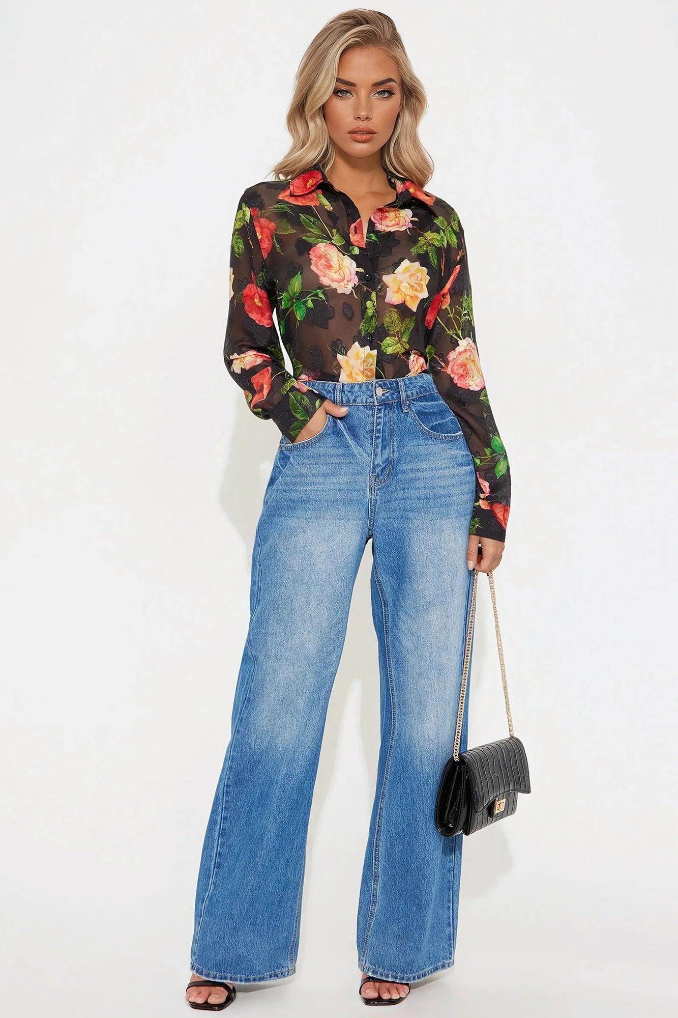 Surrounded By Beauty Floral Chiffon Shirt - Black/combo Product Image