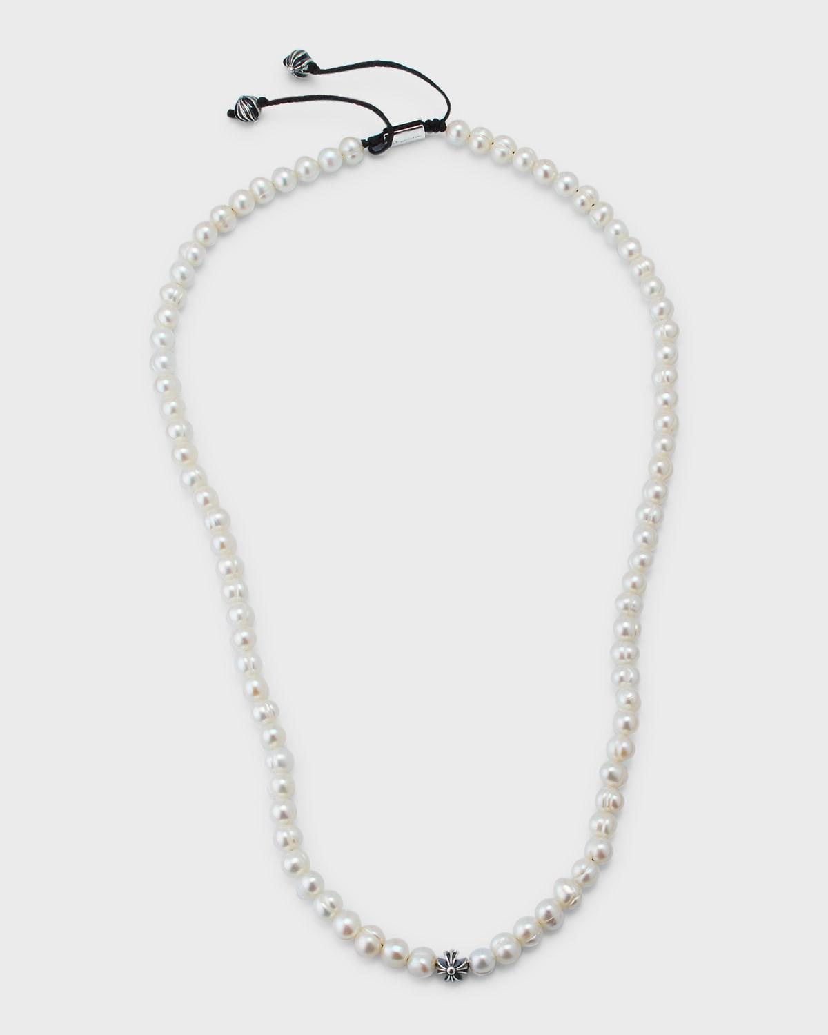 Mens Freshwater Pearl Necklace with Silver Cross Product Image