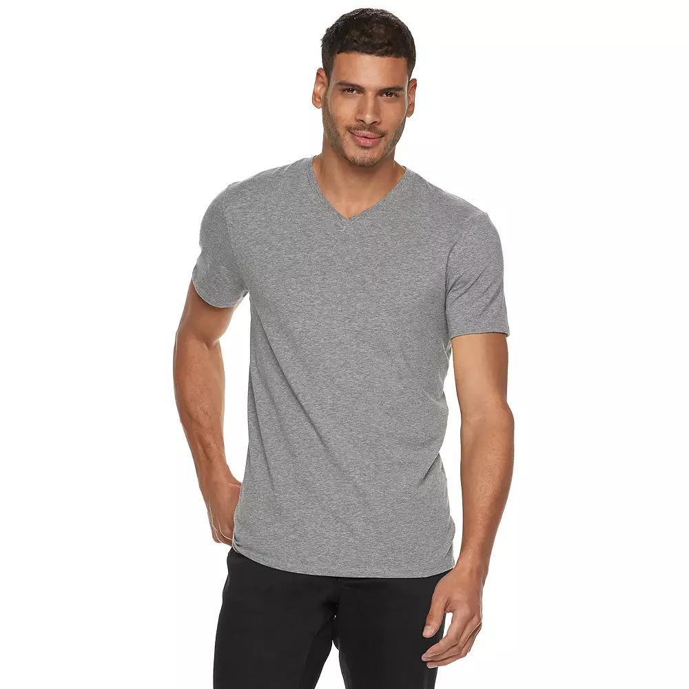 Men's Apt. 9® Premier Flex Short Sleeve V-Neck Tee, Size: Large, Light Gray Grey Product Image