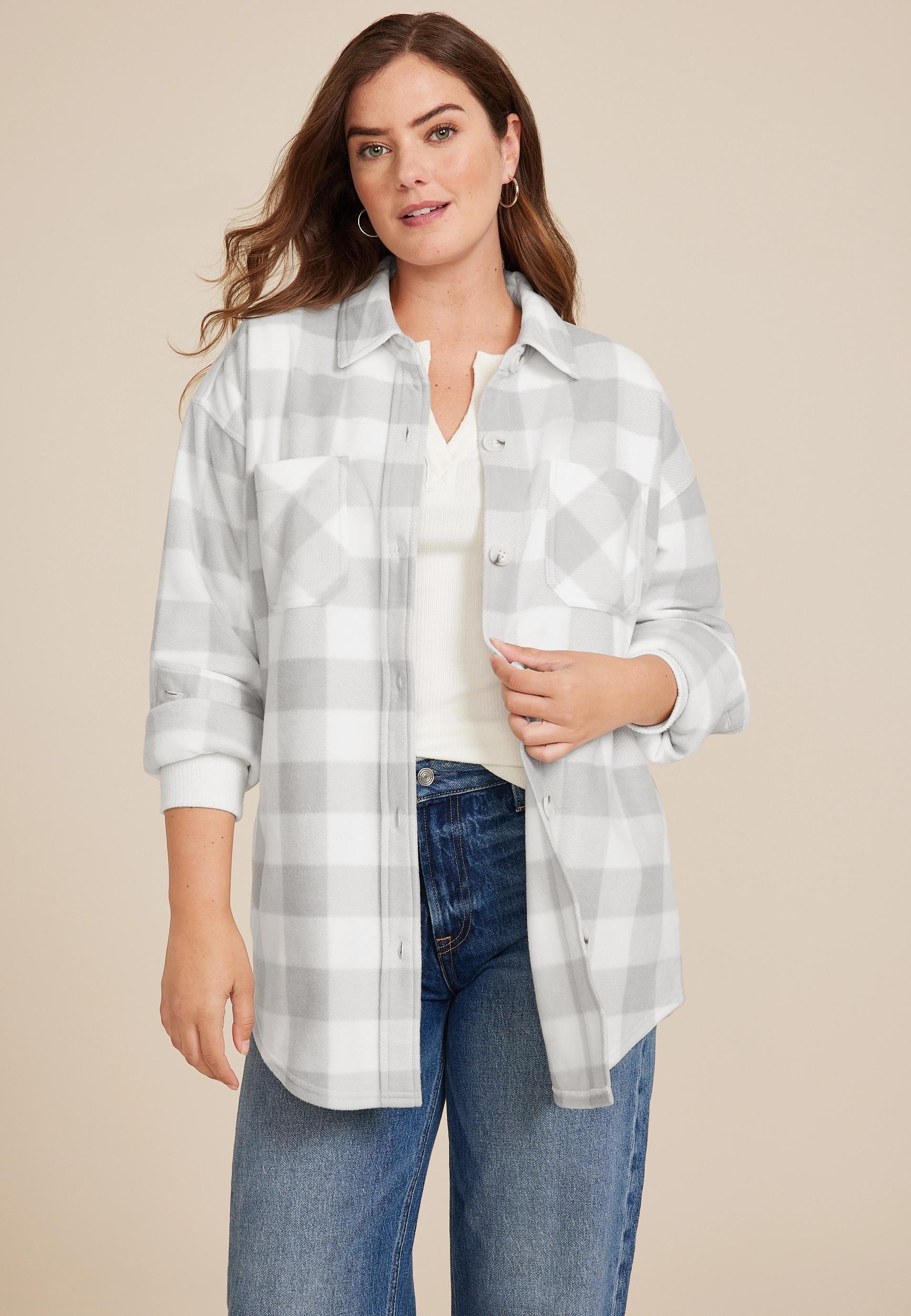 Maurices Womens Wilder Fleece Shacket Gray Size Medium Product Image
