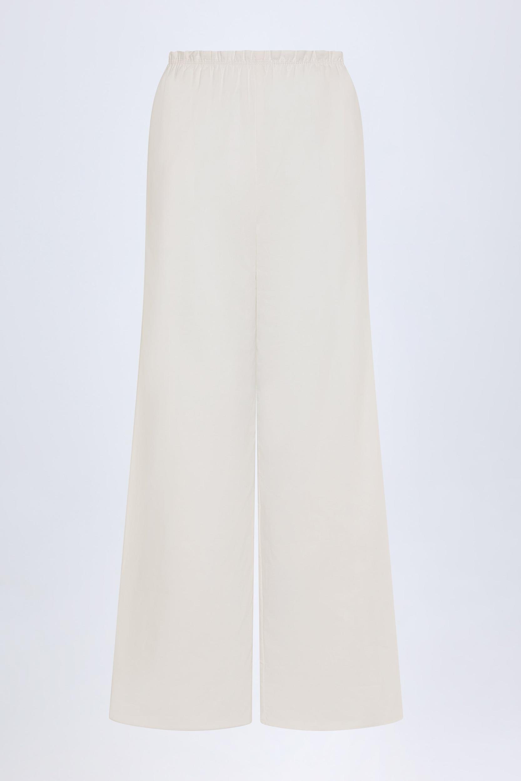 Wide-Leg Cotton-Poplin Trousers in White Product Image