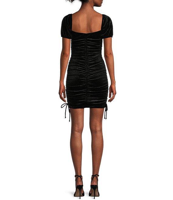 Jump Short Sleeve Square Neck Glitter Velvet Ruched Dress Product Image