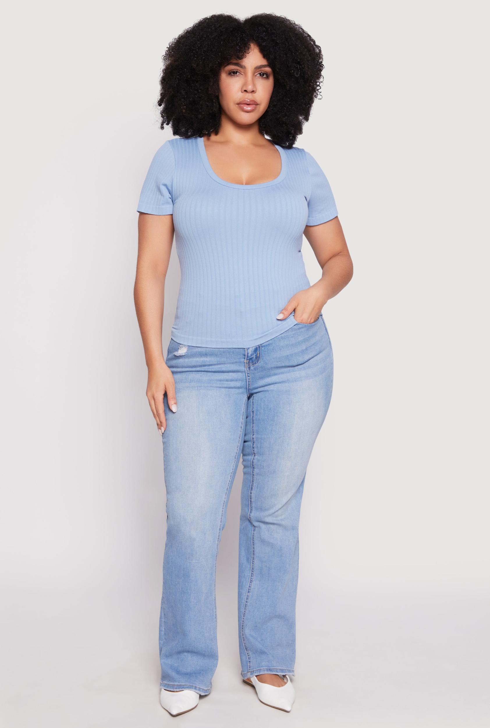 Womens Plus Size Basic Ribbed Knit Seamless Top Product Image