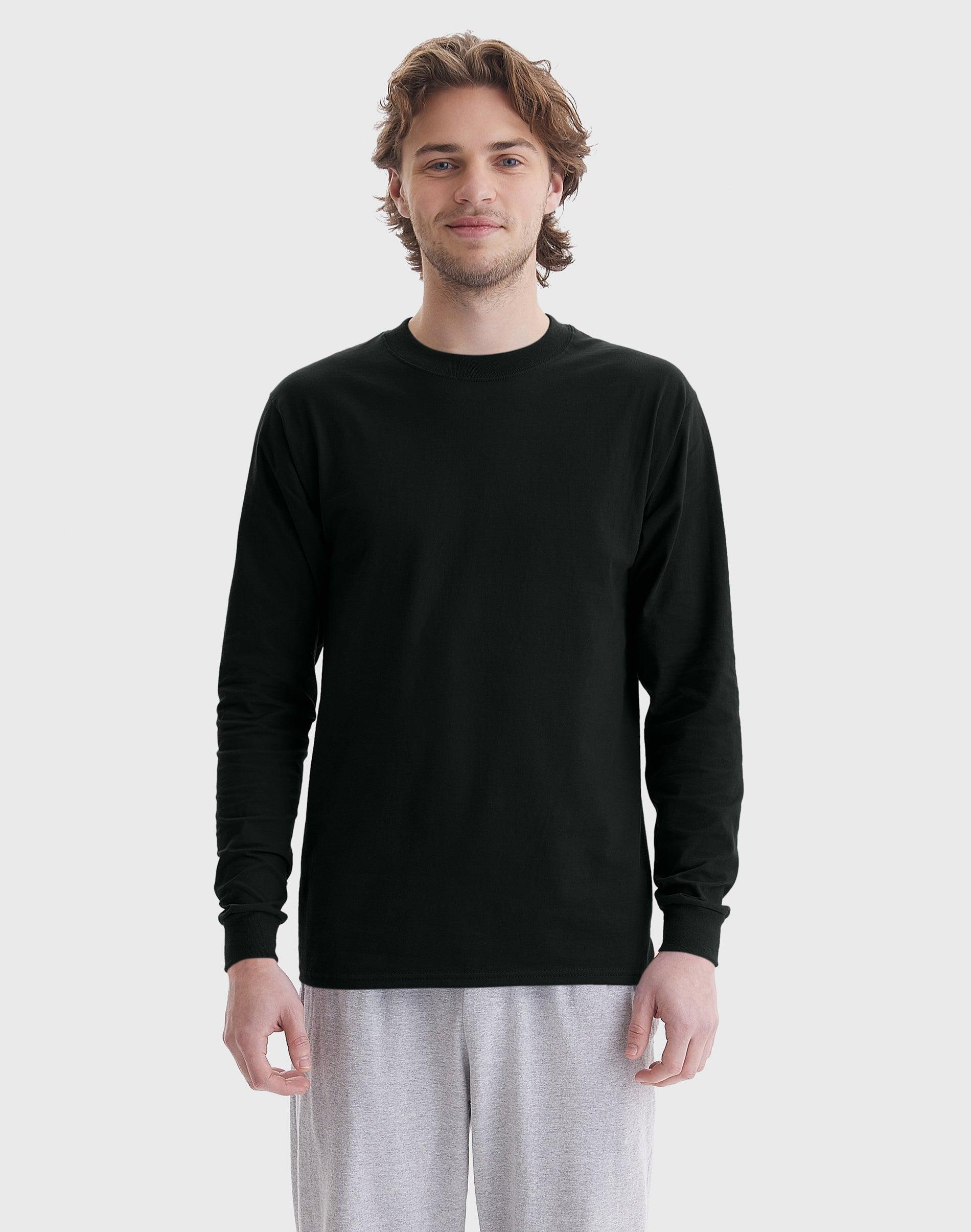 Hanes Beefy Mens Long Sleeve T-Shirt, Cotton Navy S Product Image