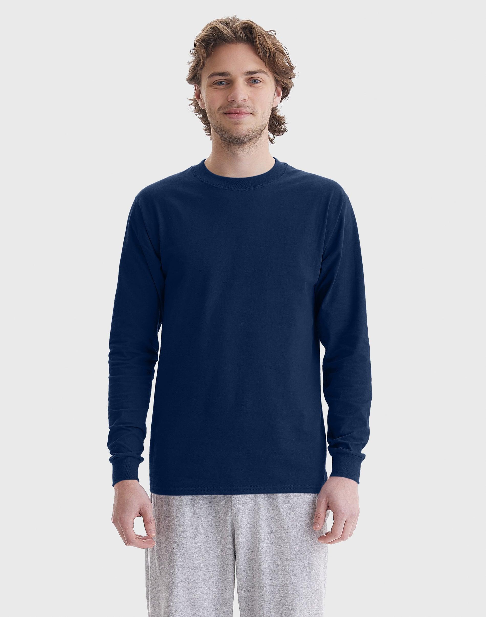 Hanes Beefy Mens Long Sleeve T-Shirt, Cotton Navy S Product Image