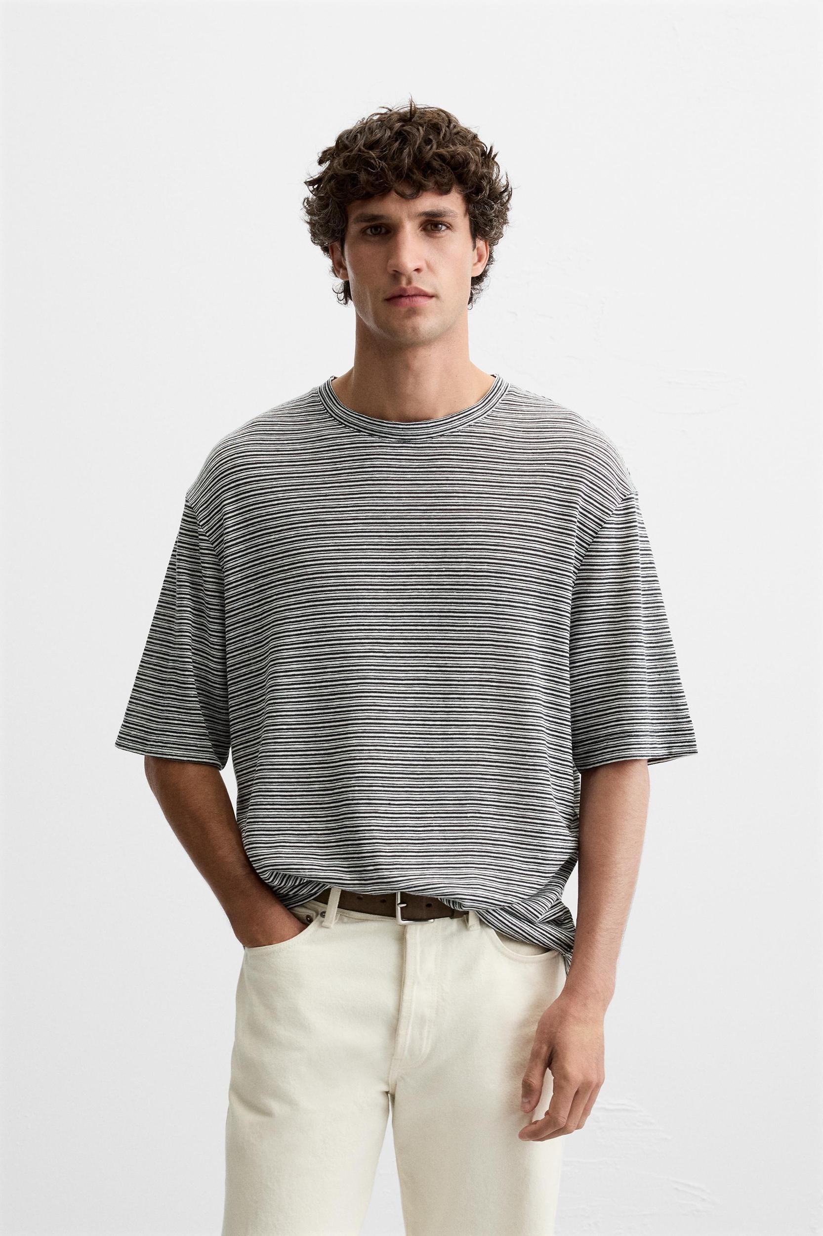 STRIPED HEMP - VISCOSE T-SHIRT Product Image