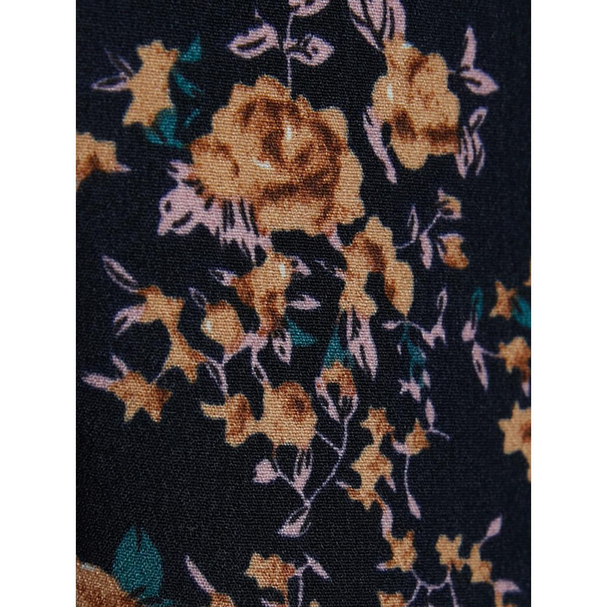 Plus Size Indigo Floral Wrap Lantern Sleeve High Low Hem Blouse Without Hat Women Elegant Long Sleeve V-neck Dailywear Blouses BloomChic 10/M Product Image