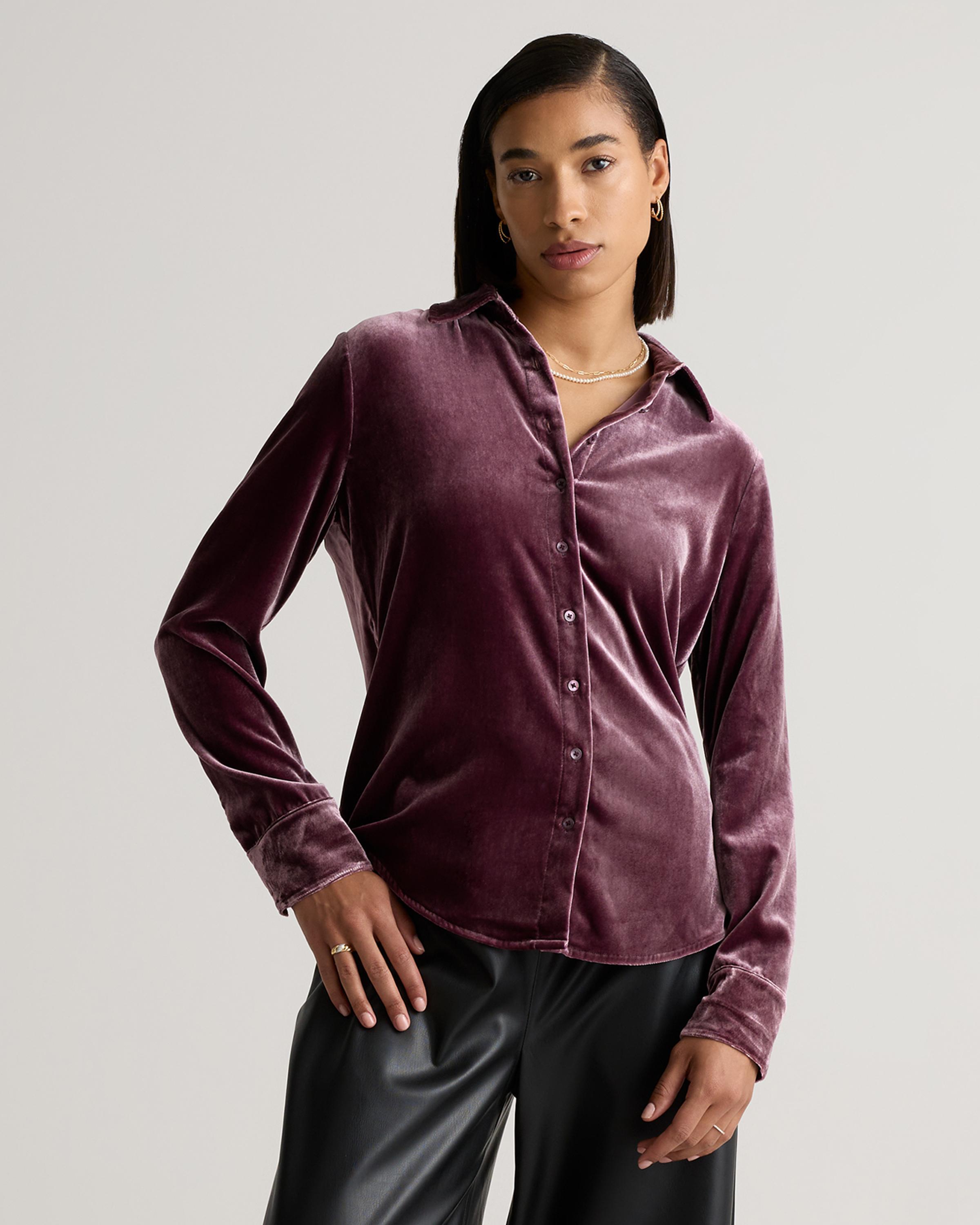 Stretch Silk Velvet Long Sleeve Shirt Product Image