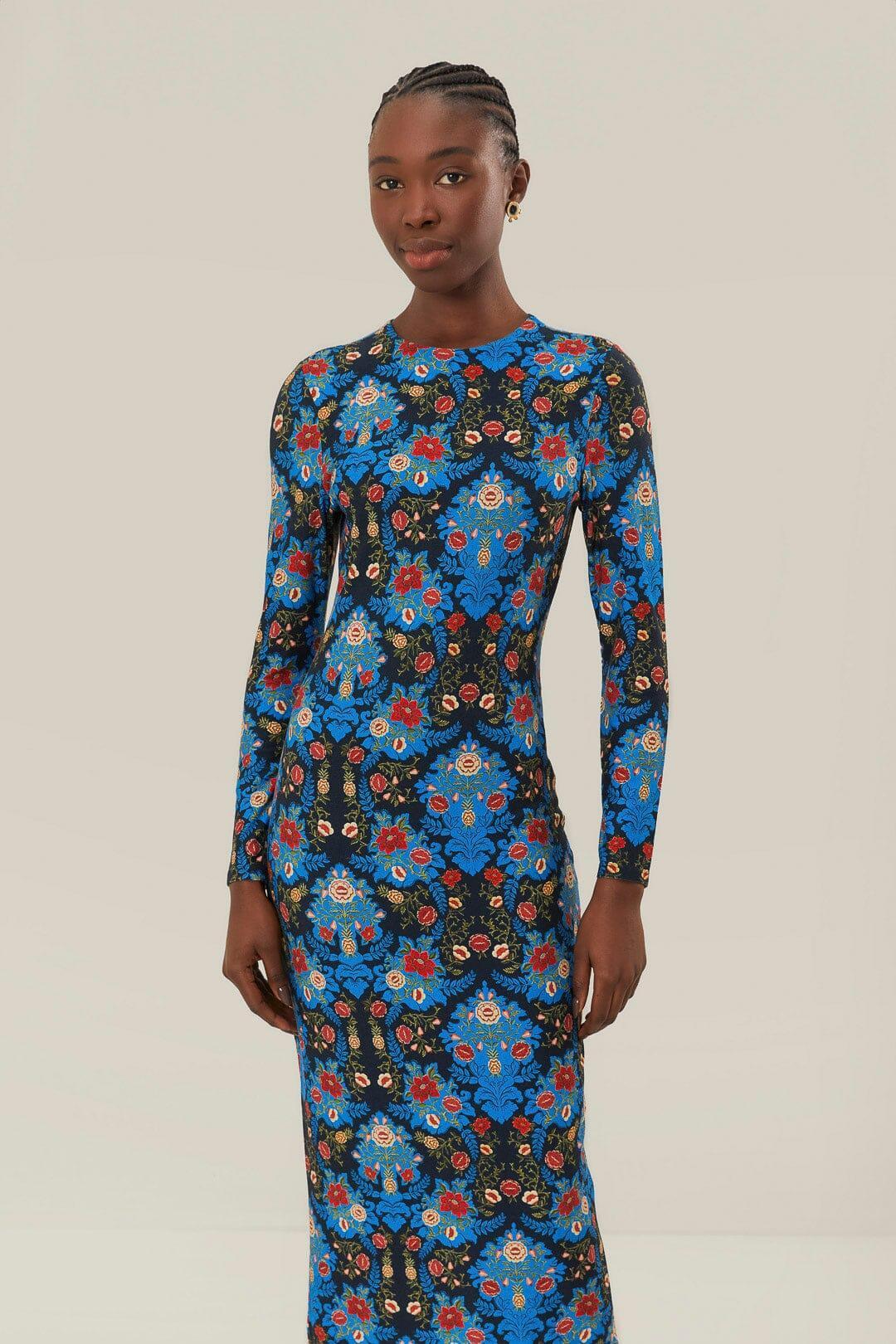 Blue Arabesque Floral Jersey LENZING ECOVERO Midi Dress, ARABESQUE FLORAL BLUE / XL Product Image