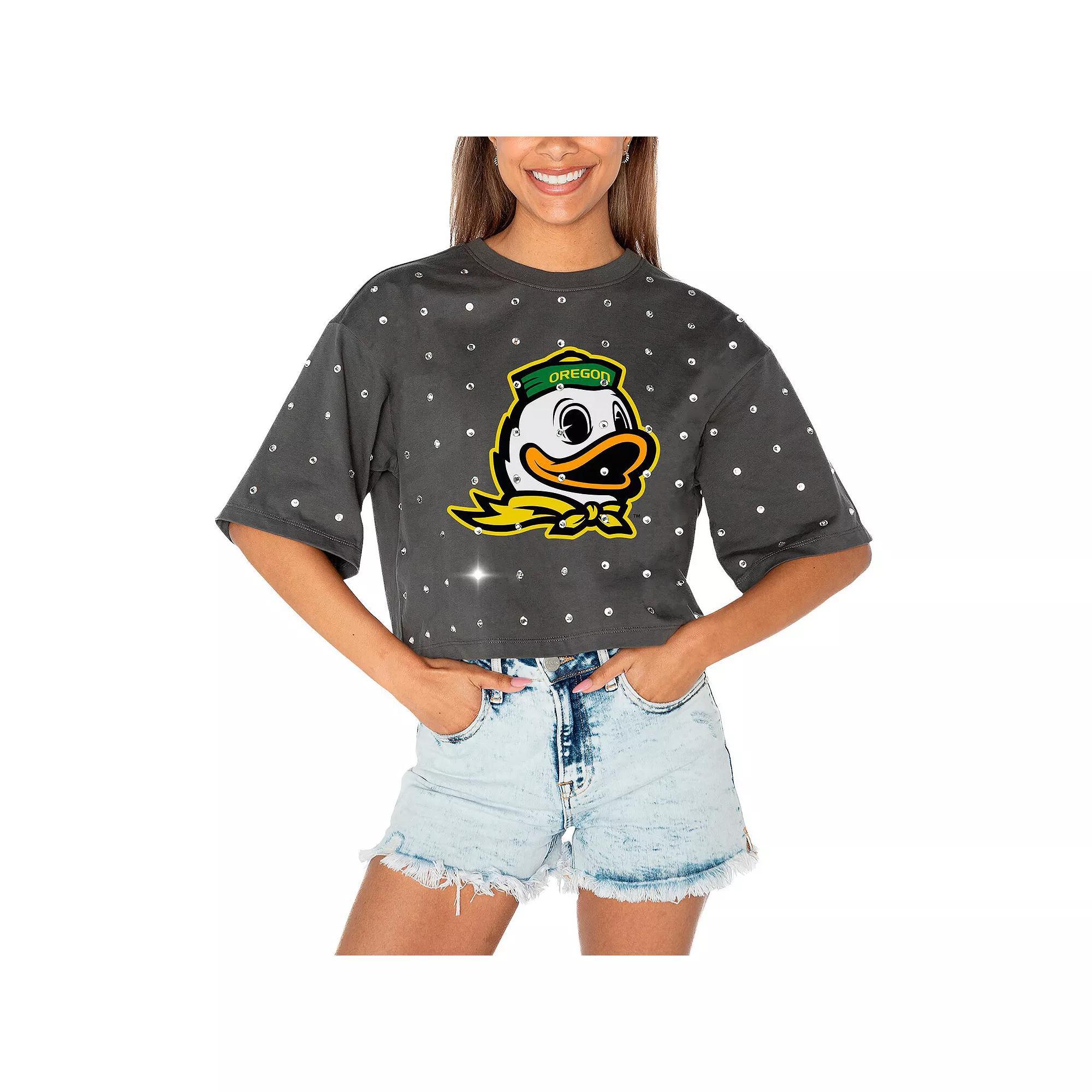 Women's Gameday Couture Gray Oregon Ducks Go Time Rhinestone Crop T-Shirt, Size: 3XL, Grey Product Image