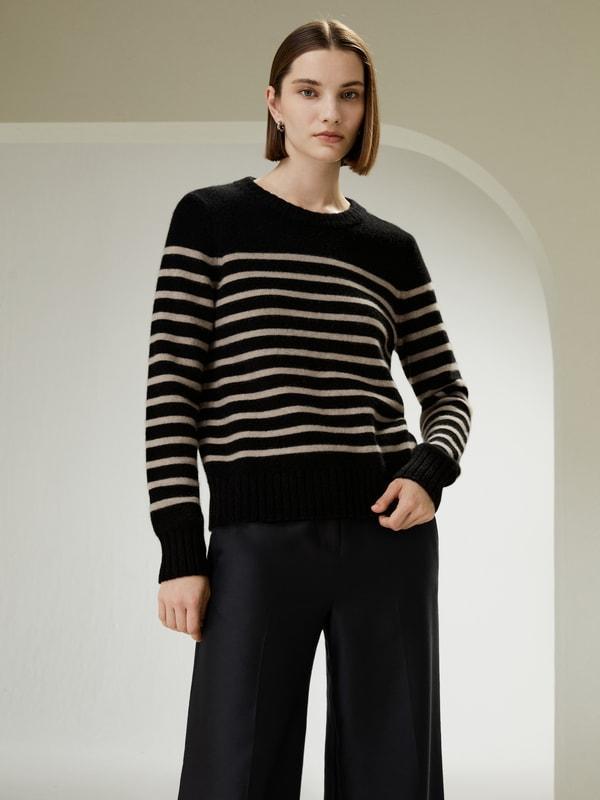 Striped Round Collar Cashmere Sweater Product Image