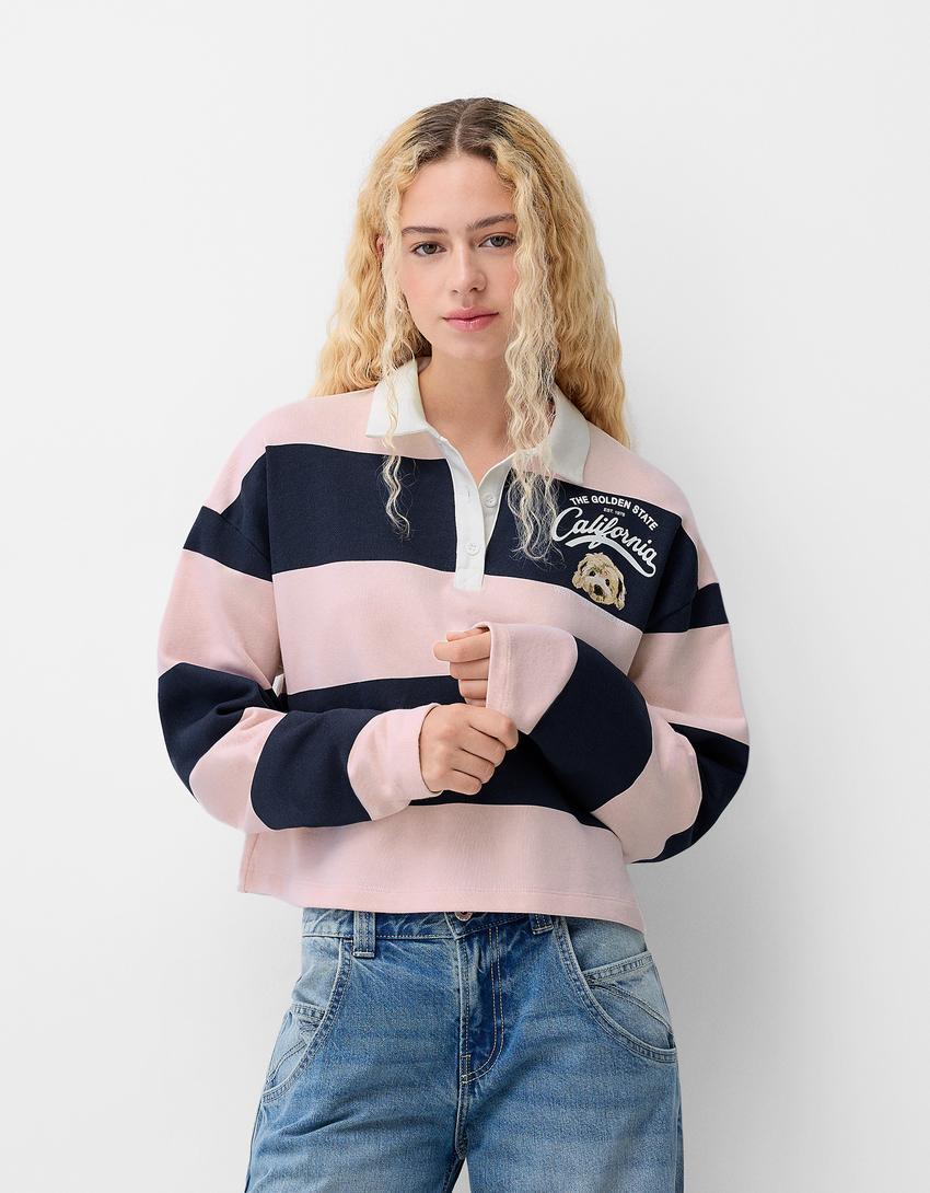 Printed polo collar long sleeve T-shirt Product Image