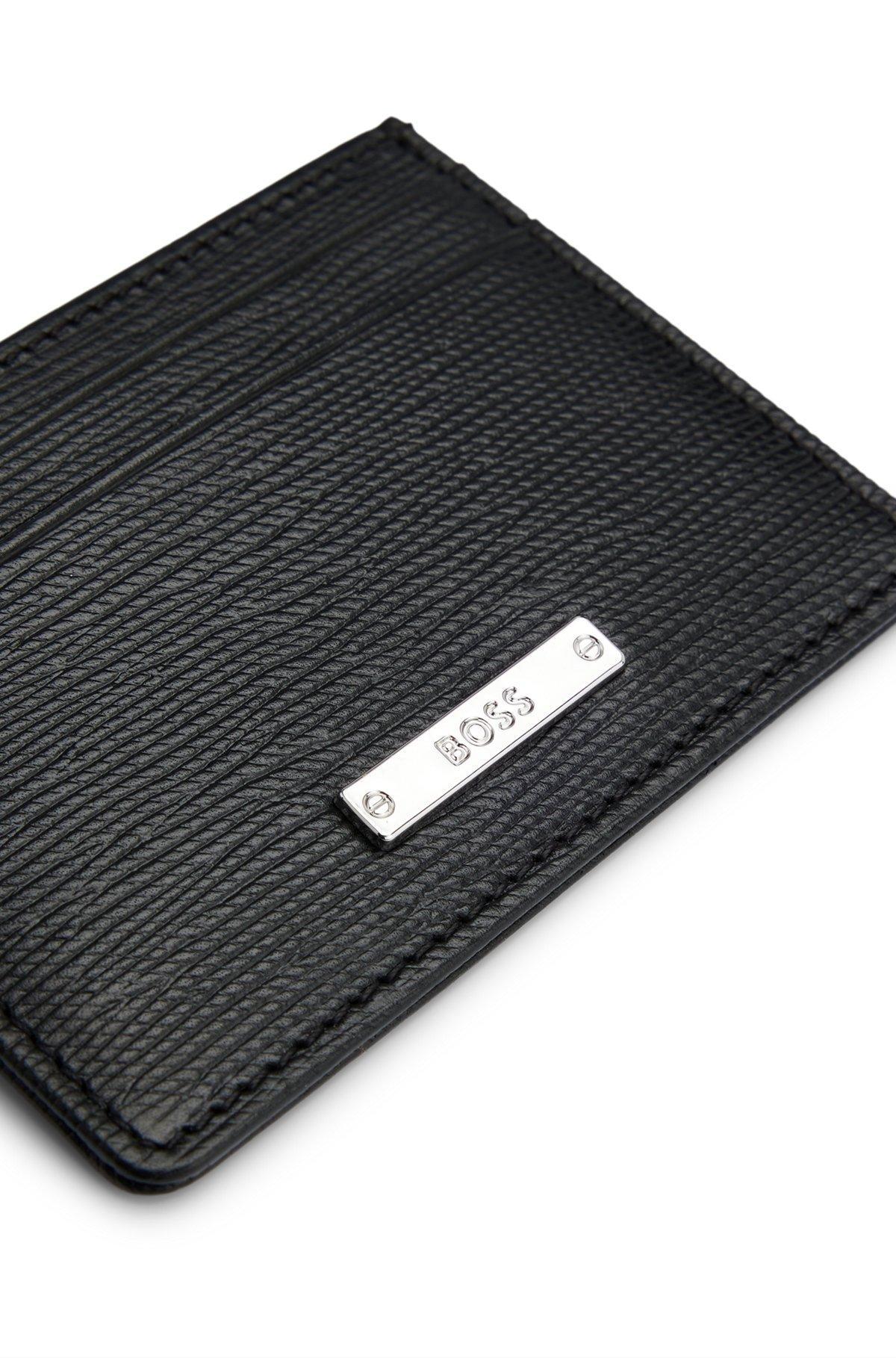 Embossed-leather card holder with logo plaque Product Image