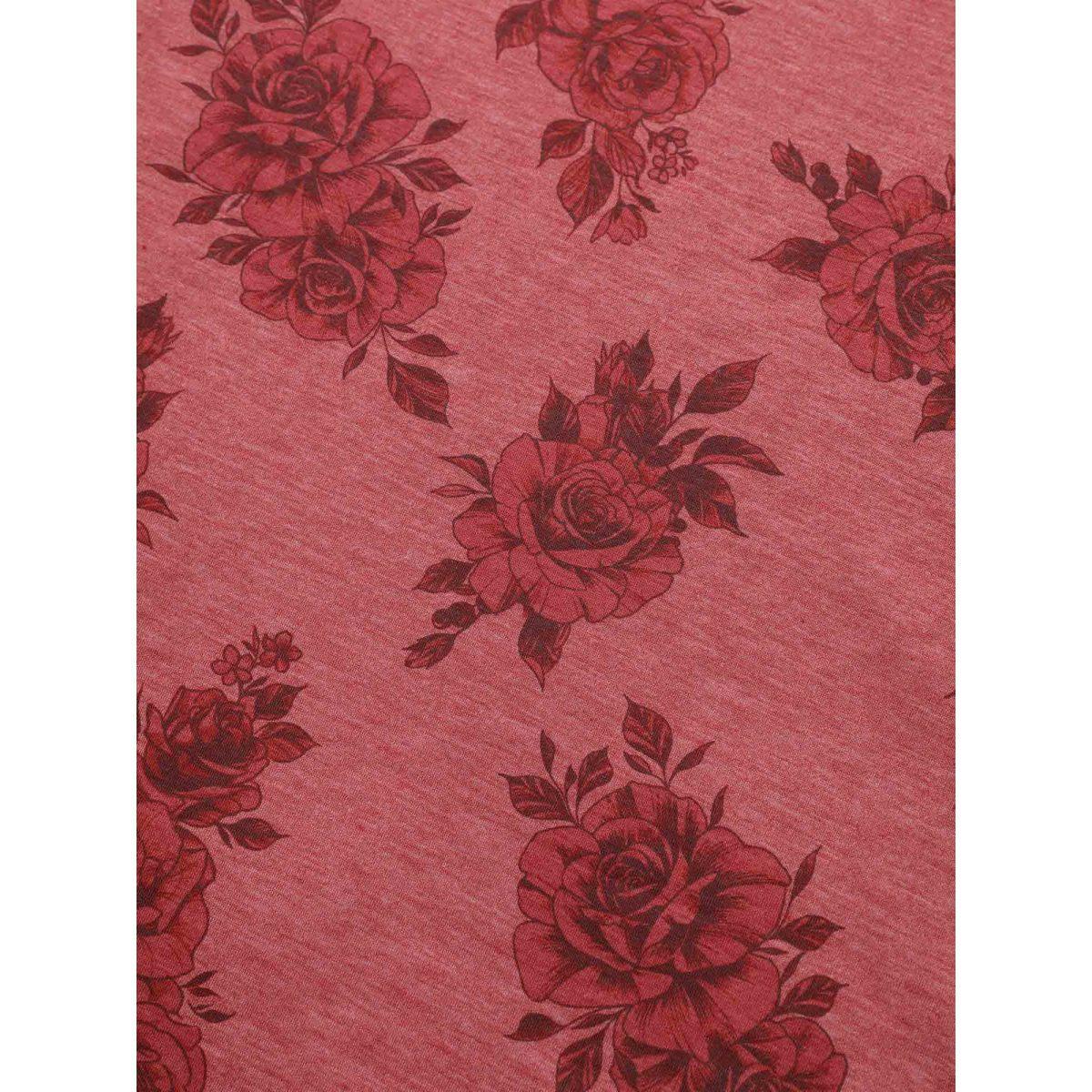 Plus Size Rose Floral Print V Neck T-shirt Rouge Women Elegant Non Floral V-neck Everyday T-shirts BloomChic 28/5X Product Image