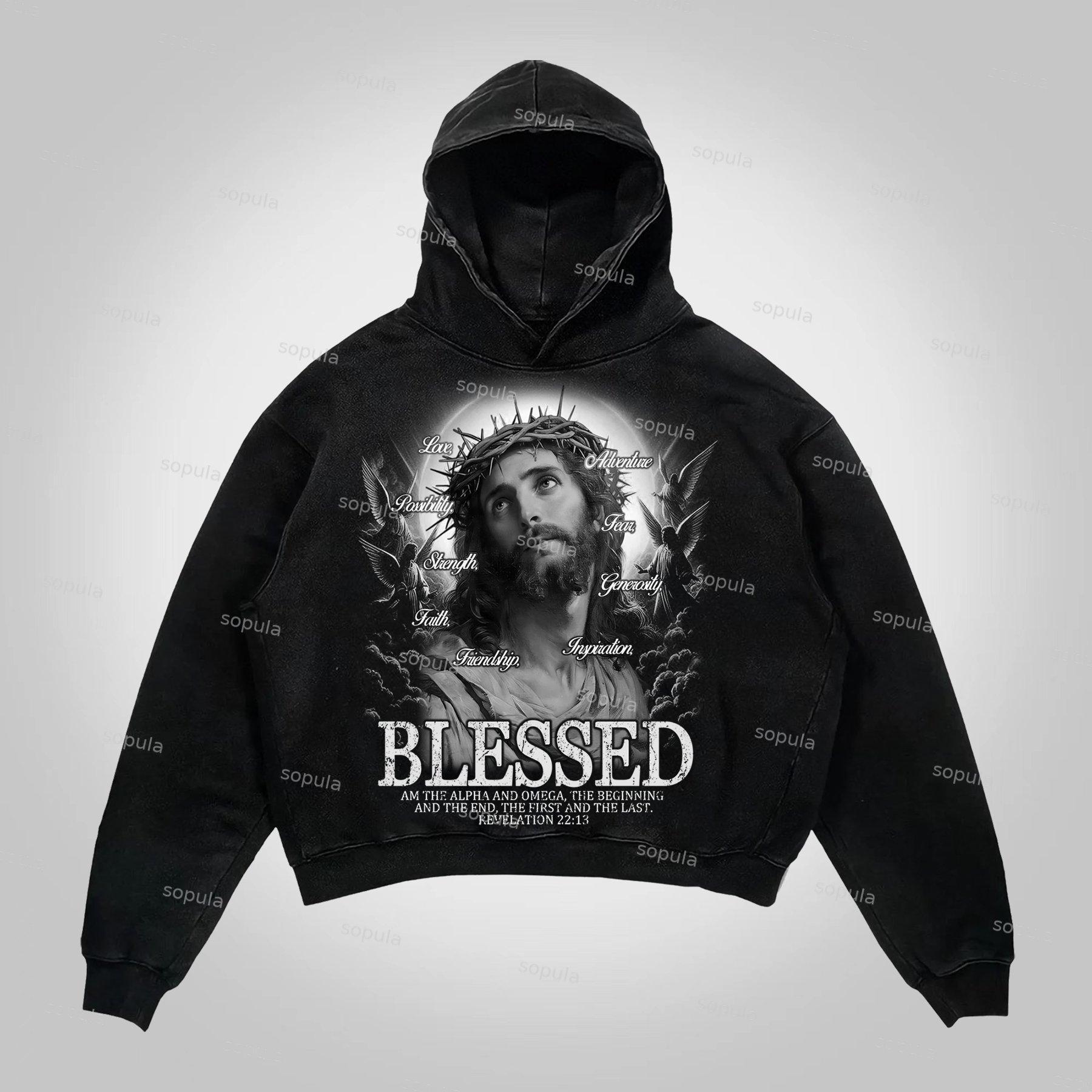 Sopula Jesus Retro Fade Portrait Graphic Hoodie Product Image
