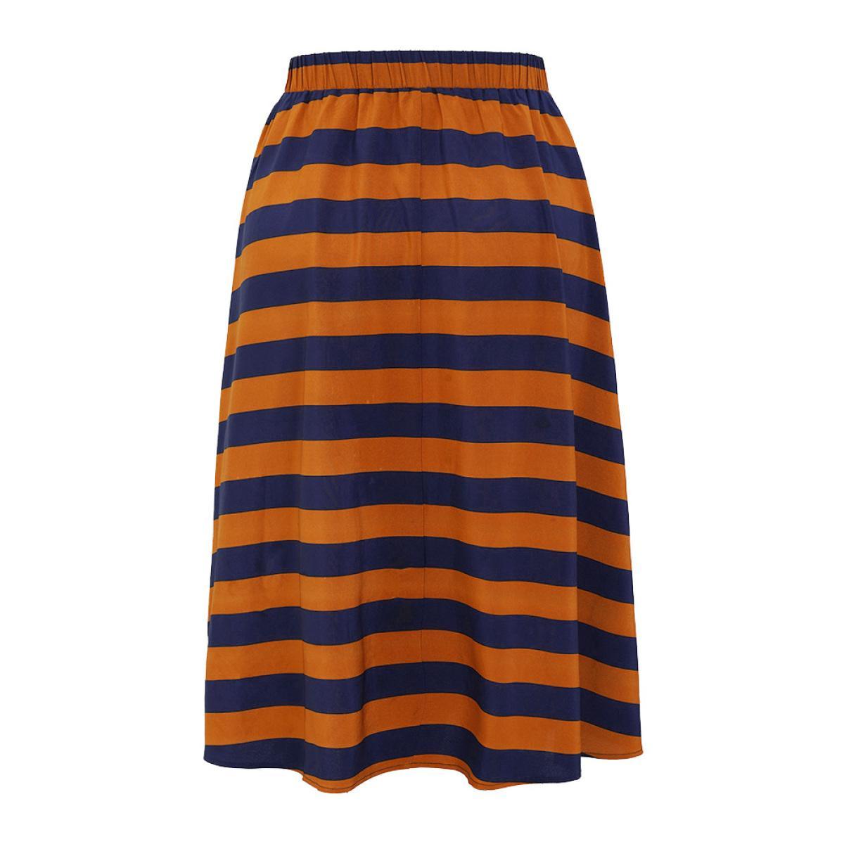 Plus Size Striped Print Ruffle Hem Pocket Skirt Women Multicolor Office Contrast Low stretch Pocket Work Skirts BloomChic 12/L Product Image