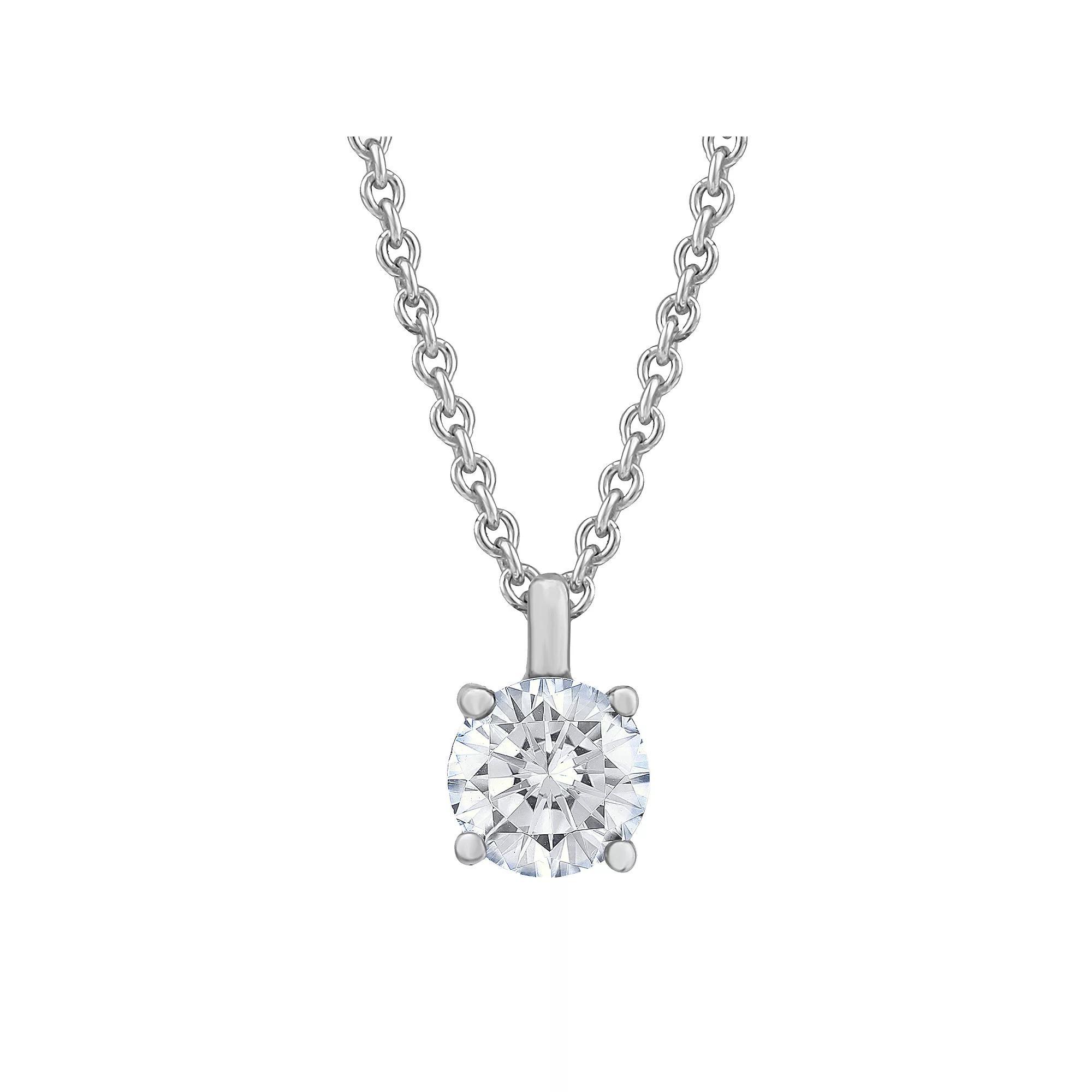 Diamond Medley 14k White Gold 1/3 Carat T.W. Lab-Grown Diamond Round Solitaire Pendant Necklace, Womens 14k Whgold Product Image