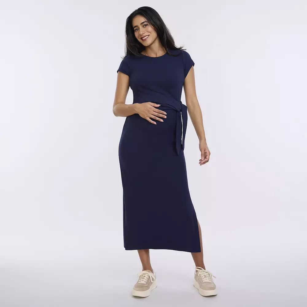 Maternity Motherhood Tie Detail Midi Dress, Women's, Size: Large-Mat, Blue Blazer Product Image