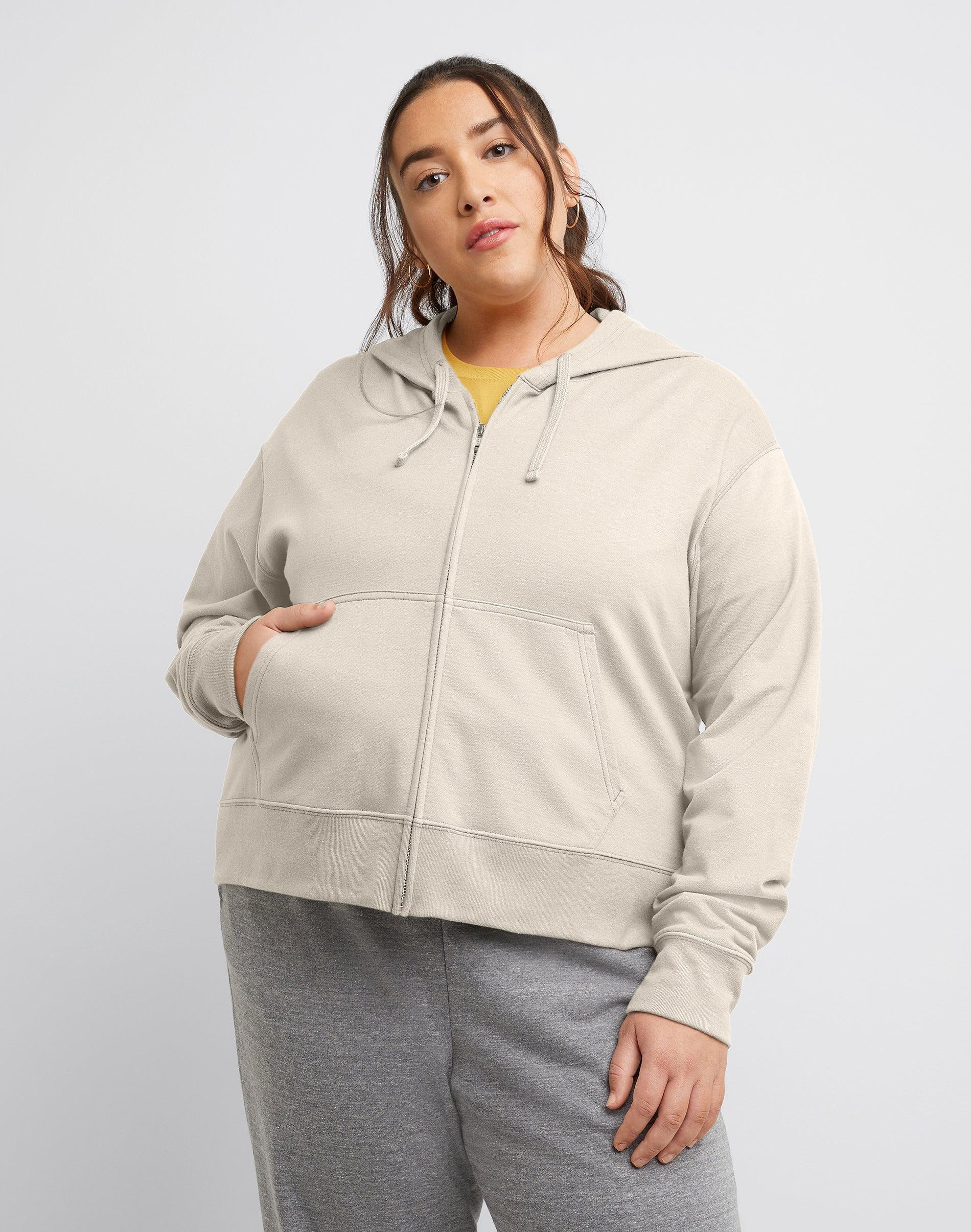 Hanes Originals Womens French Terry Hoodie (Plus Size) Black PE Heather 2X Product Image