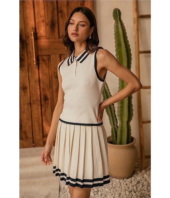 Skies Are Blue Contrast Trim Pleated Coordinating Skirt Product Image