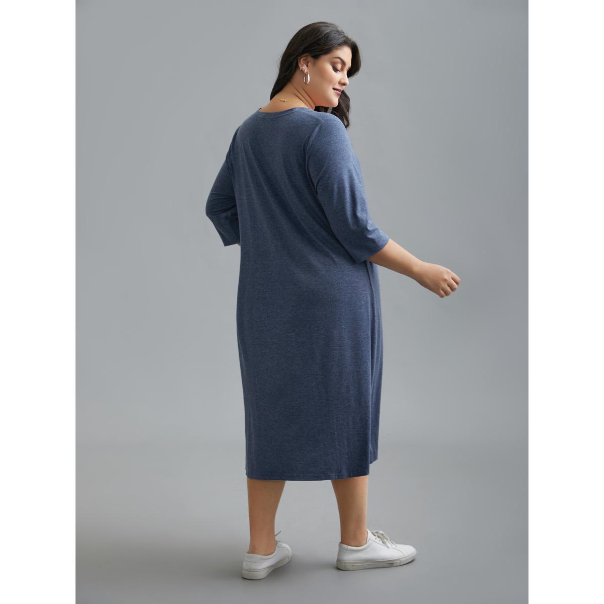 Plus Size 2-In-1 Square Neck Floral Dress DarkBlue Women Casual Patchwork Knit Dresses Bloomchic 26/4X Product Image