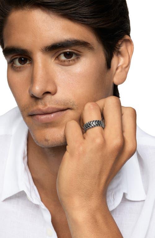 Mens Chevron Band Ring in Silver with Diamonds, 8mm Product Image