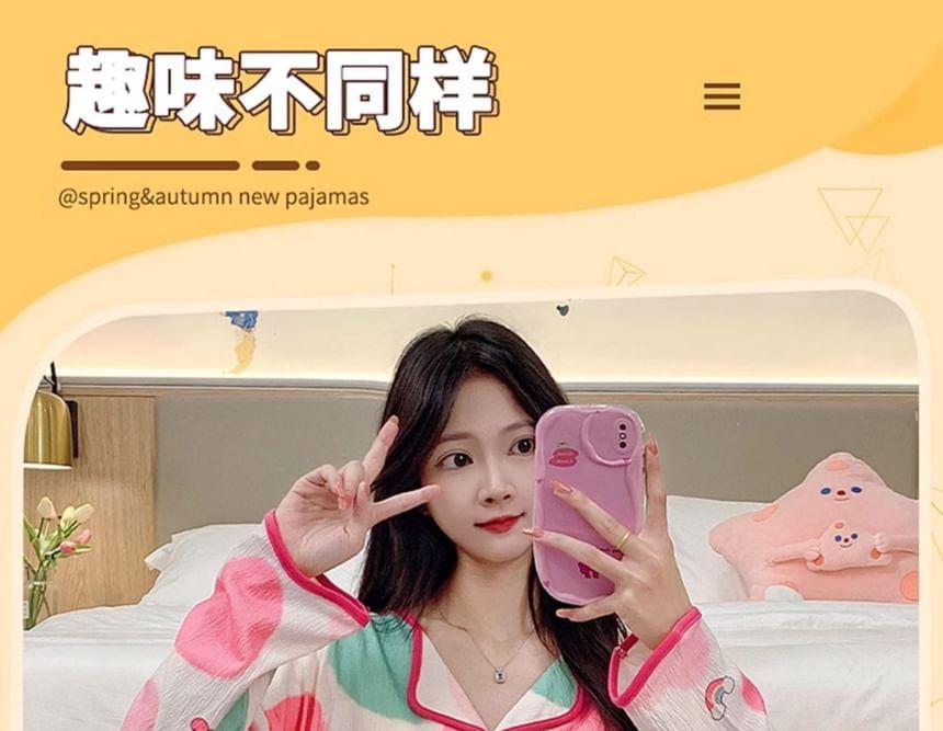 Pajama Set: Patterned Padded Shirt + Pants Product Image