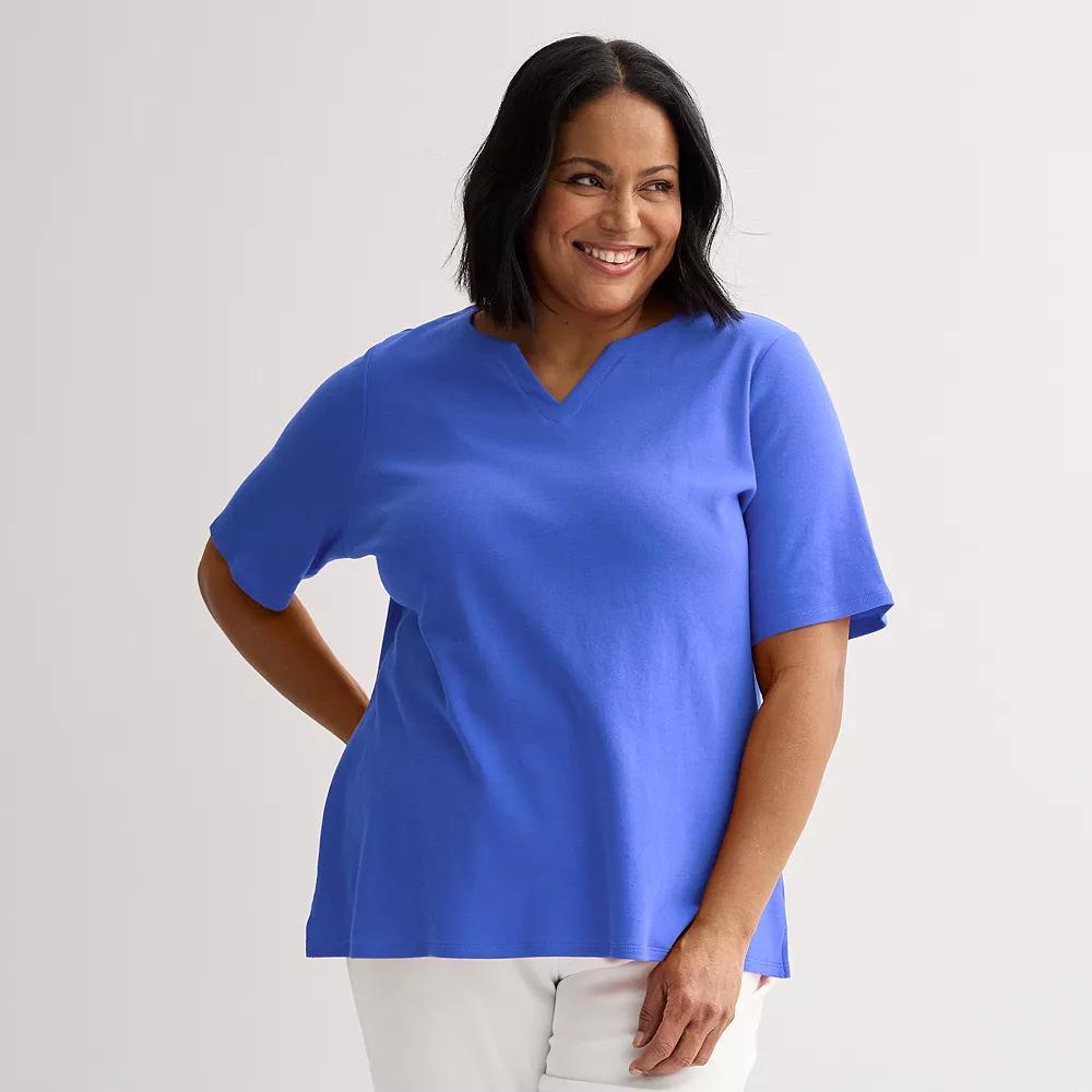 Plus Size Croft & Barrow® Elbow Sleeve Split Neck Top, Women's, Size: 2XL, Red Product Image