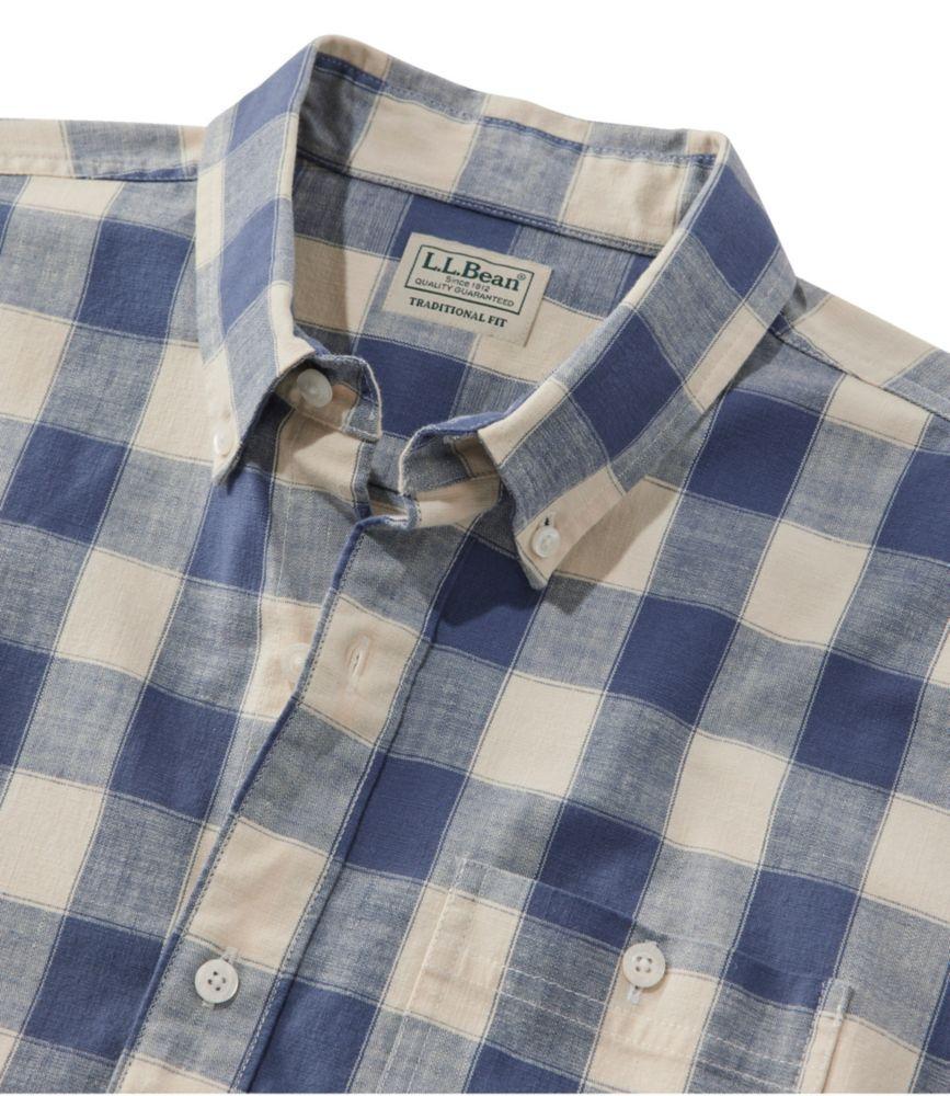 
                            Men's Comfort Stretch® Chambray Shirt, Slightly Fitted Untucked Fit, Short-Sleeve, Plaid
                         Product Image