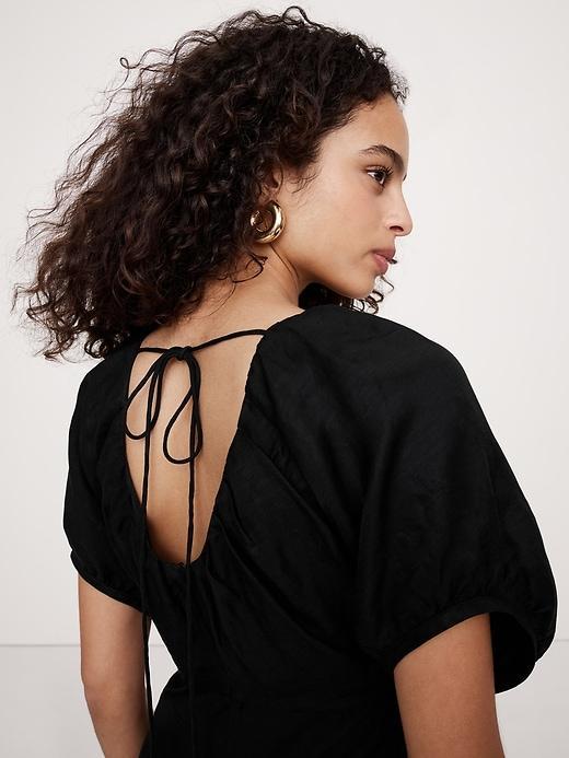 Viscose-Linen Ruched Long Midi Dress Product Image