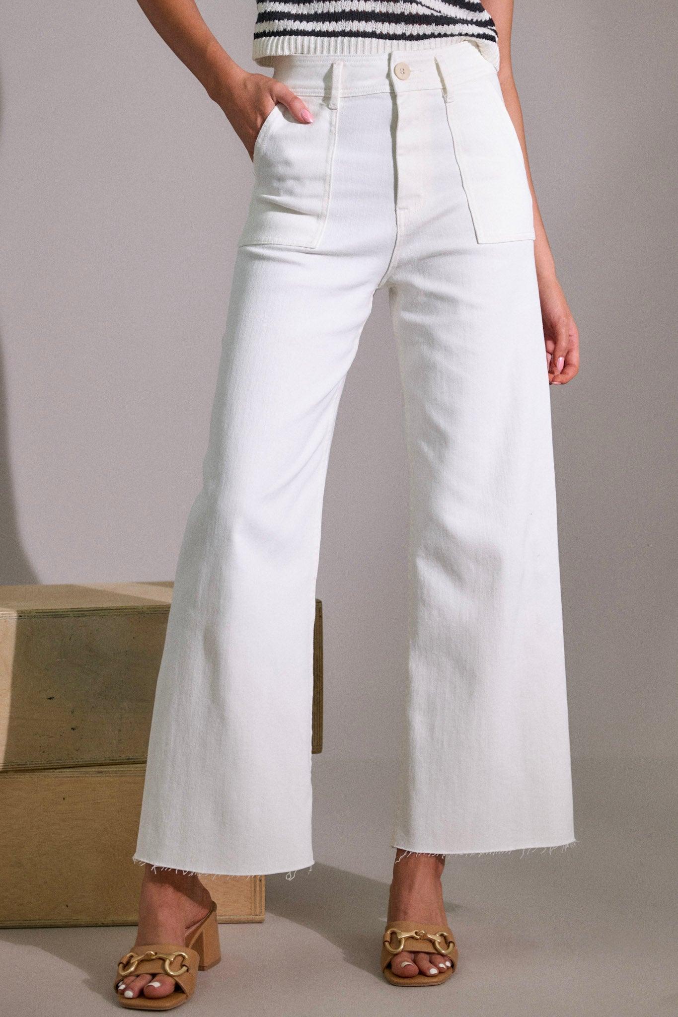 Crisp Canvas White Denim Wide Leg Jeans Product Image