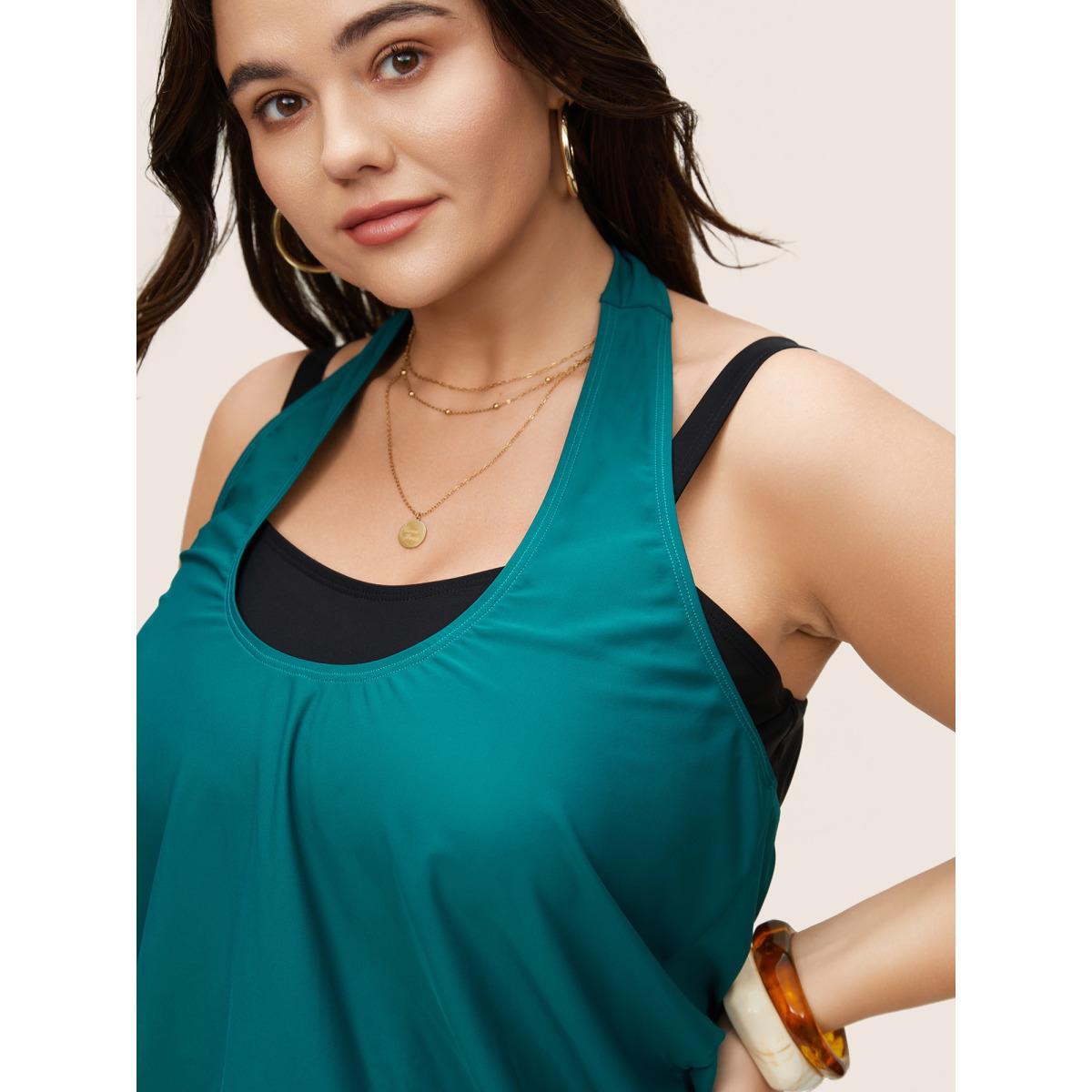 Plus Size Contrast Halter Bowknot Patchwork One Piece Swimsuit Women's Swimwear Teal Beach Non Curve Bathing Suits High stretch One Pieces BloomChic 10/M Product Image