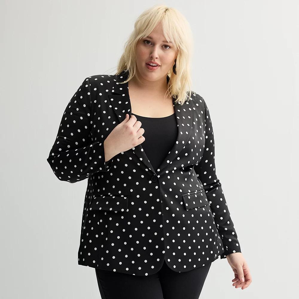 Plus Size INTEMPO Long Boyfriend Blazer, Women's, Size: 2XL, Polka Dot Product Image