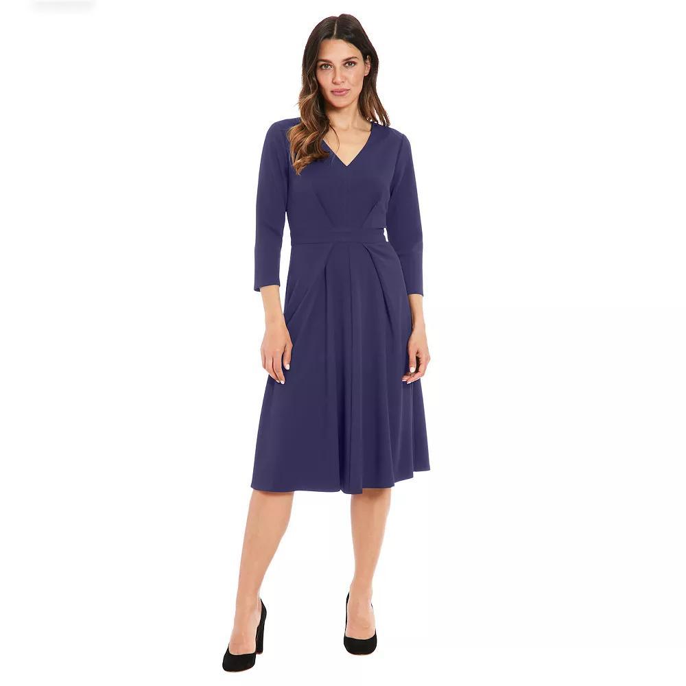Women's London Times V-Neck Tuck Fit & Flare Dress, Size: 6, Blue Product Image