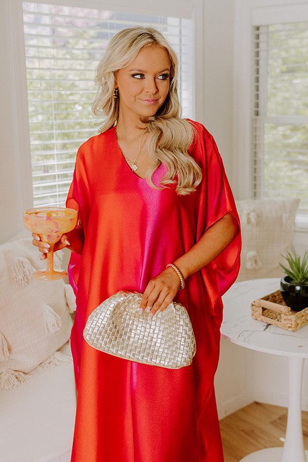 Moonlit Lagoon Satin Caftan Maxi Dress in Red Product Image
