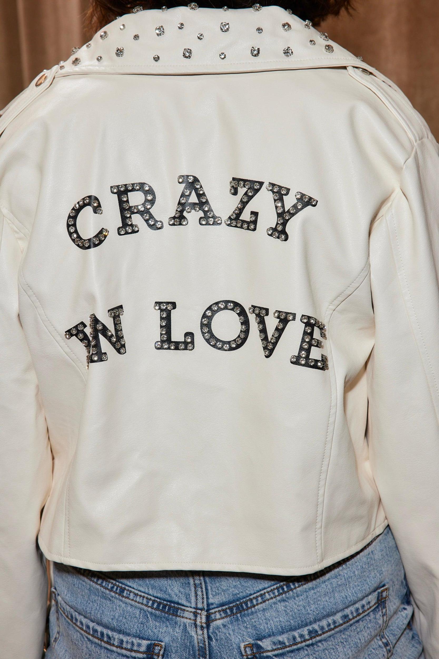 Crazy In Love Ivory Faux Leather Jacket Product Image