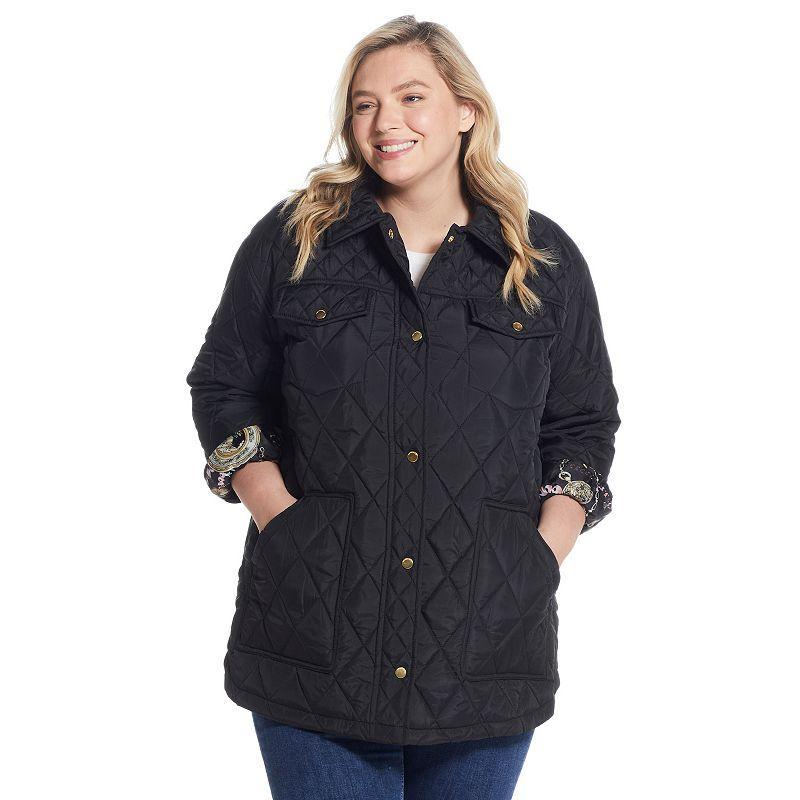 Women's Weathercast Print Lining Quilted Shacket, Size: Medium, Black Product Image