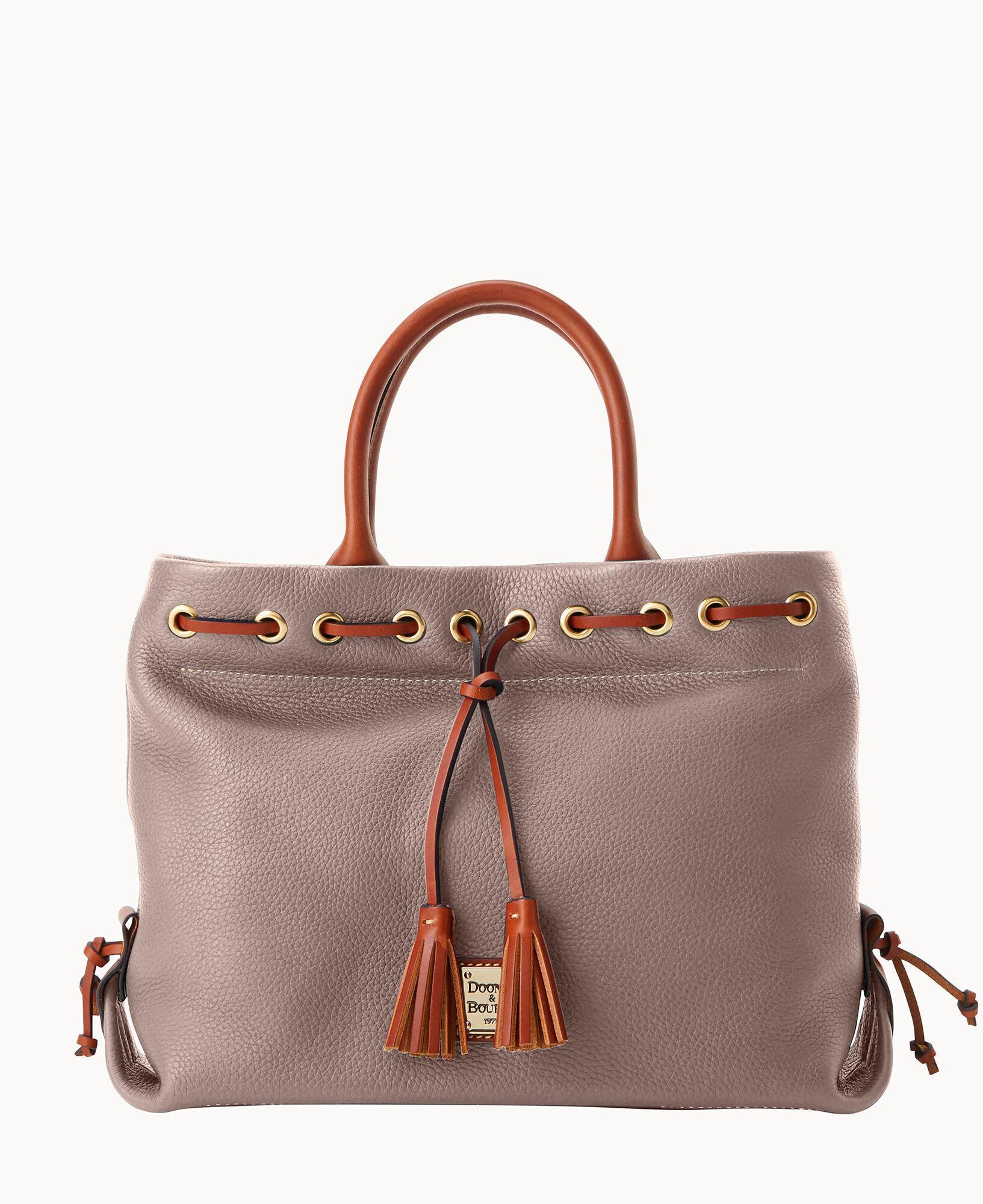 Dooney & Bourke Womens Pebble Grain Tassel Leather Tote Shopping Bag in Taupe Product Image