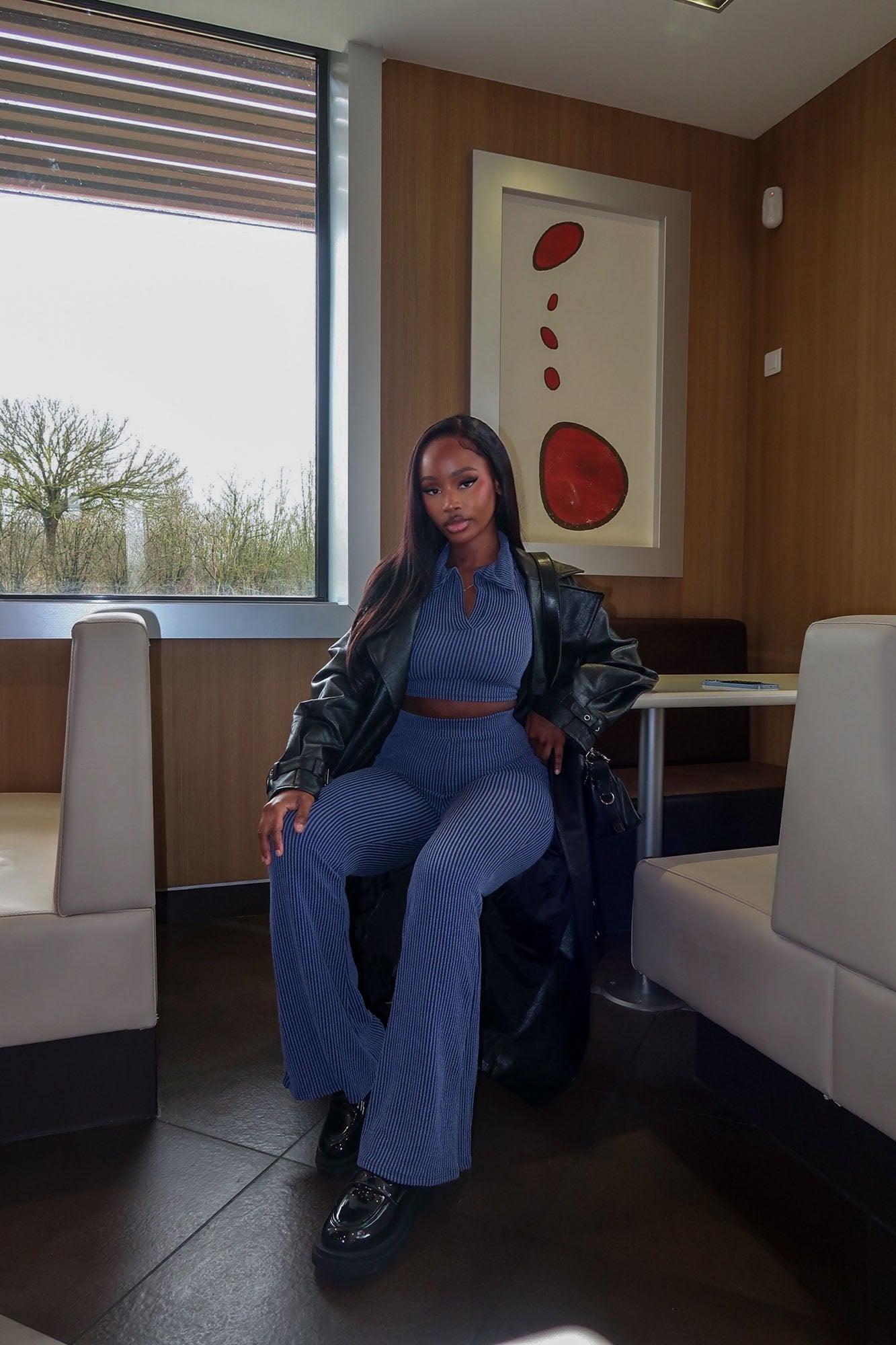 Josie Ribbed Pant Set - Navy Product Image