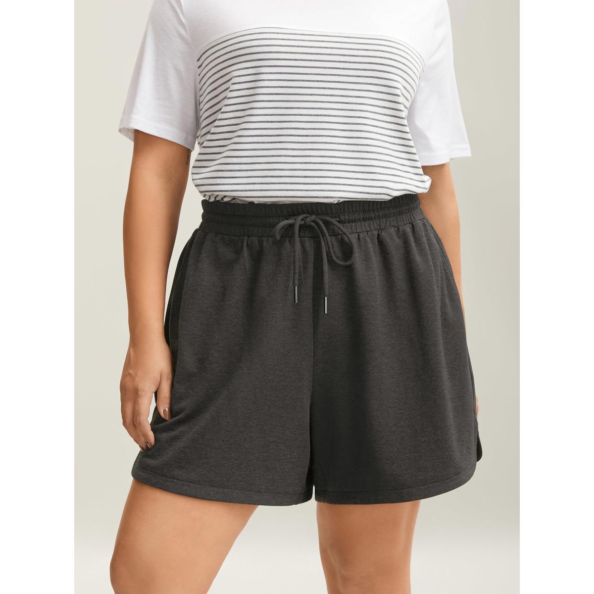 Plus Size Drawstring Slit Supersoft Pull-On Shorts Women DimGray Casual Drawstring Loose Everyday Shorts BloomChic 14-16/1X Product Image