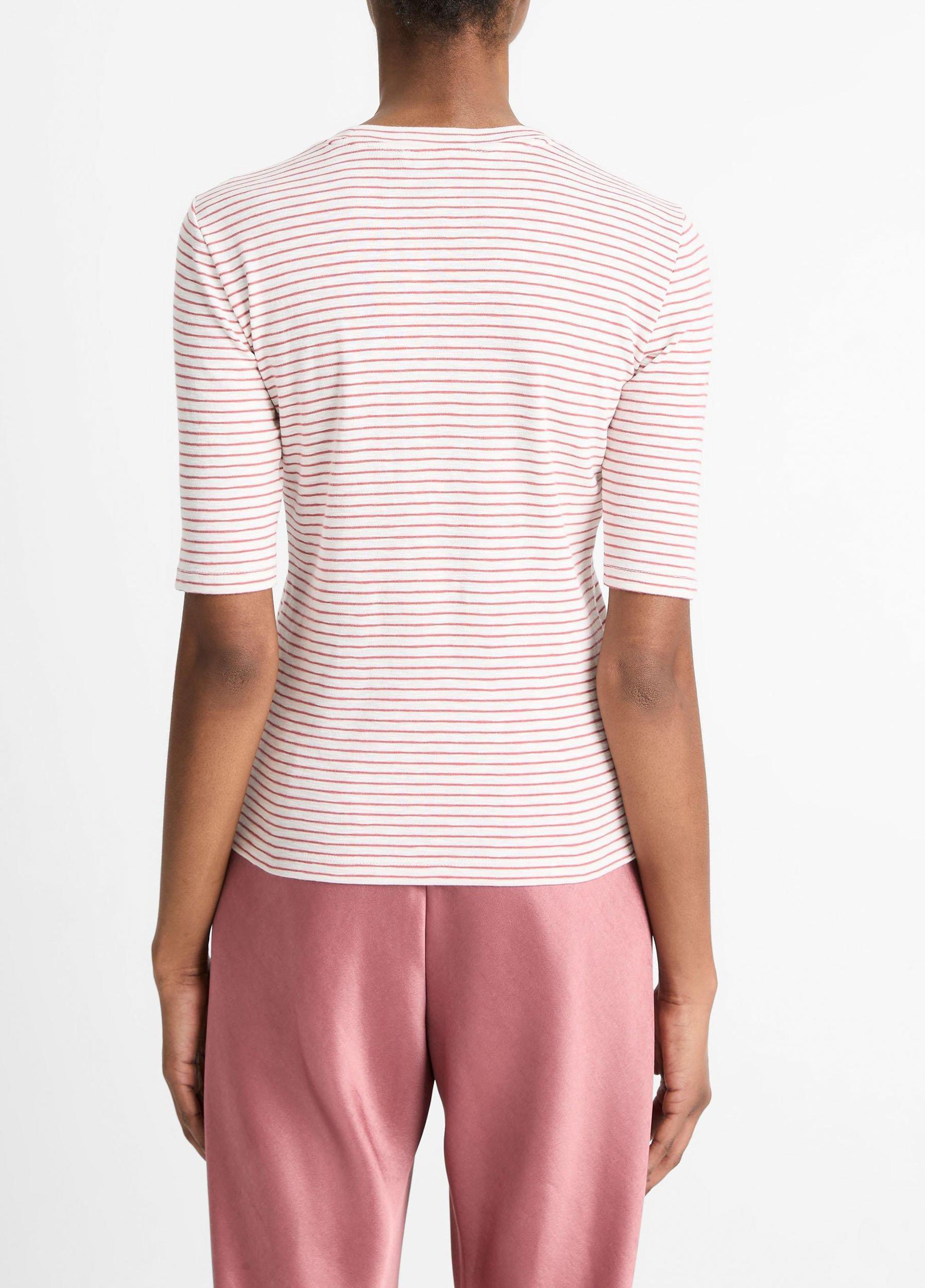 Striped Cotton-Blend Elbow-Sleeve T-Shirt Product Image