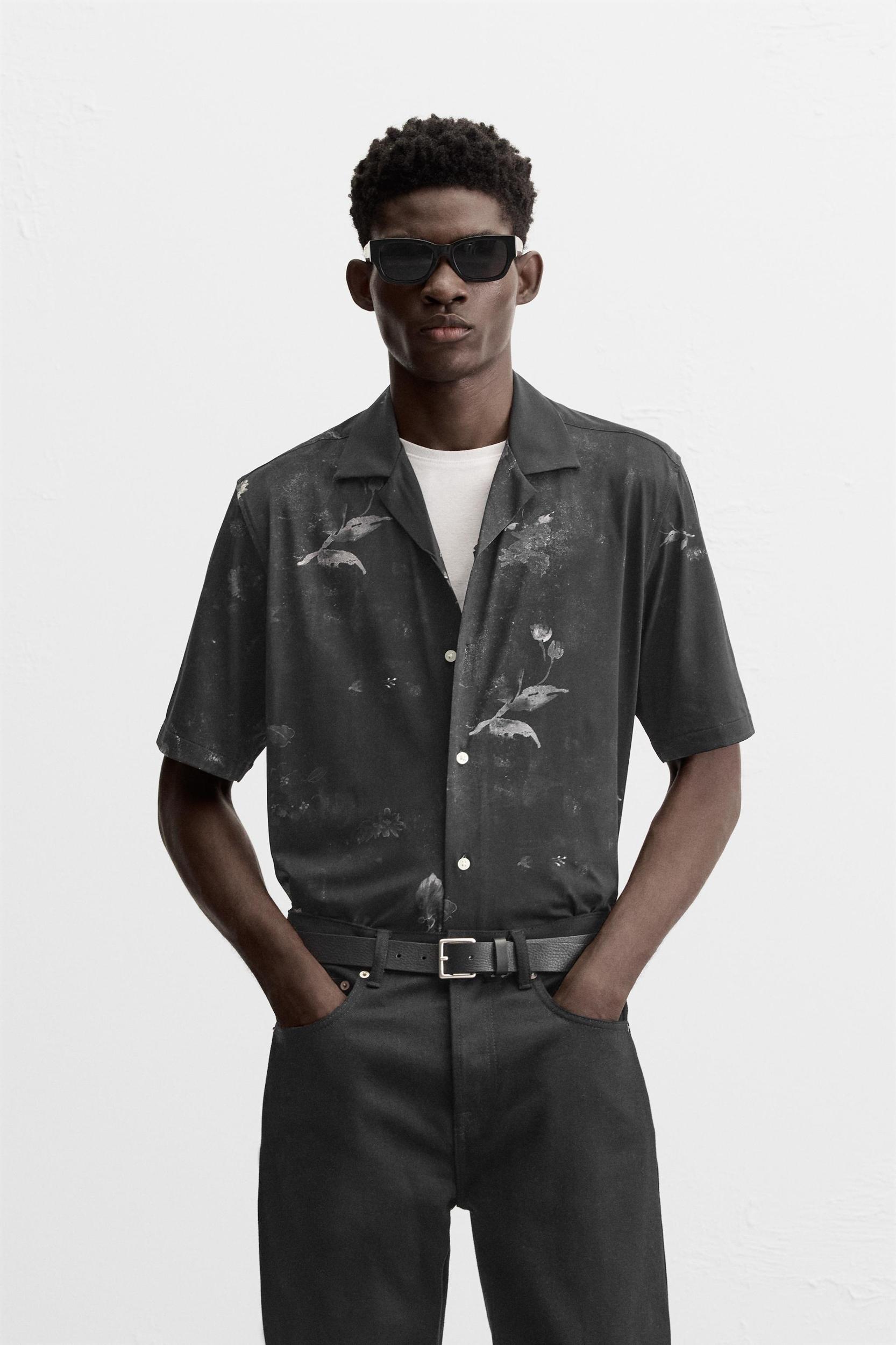 FLORAL PRINT STRETCH SHIRT Product Image