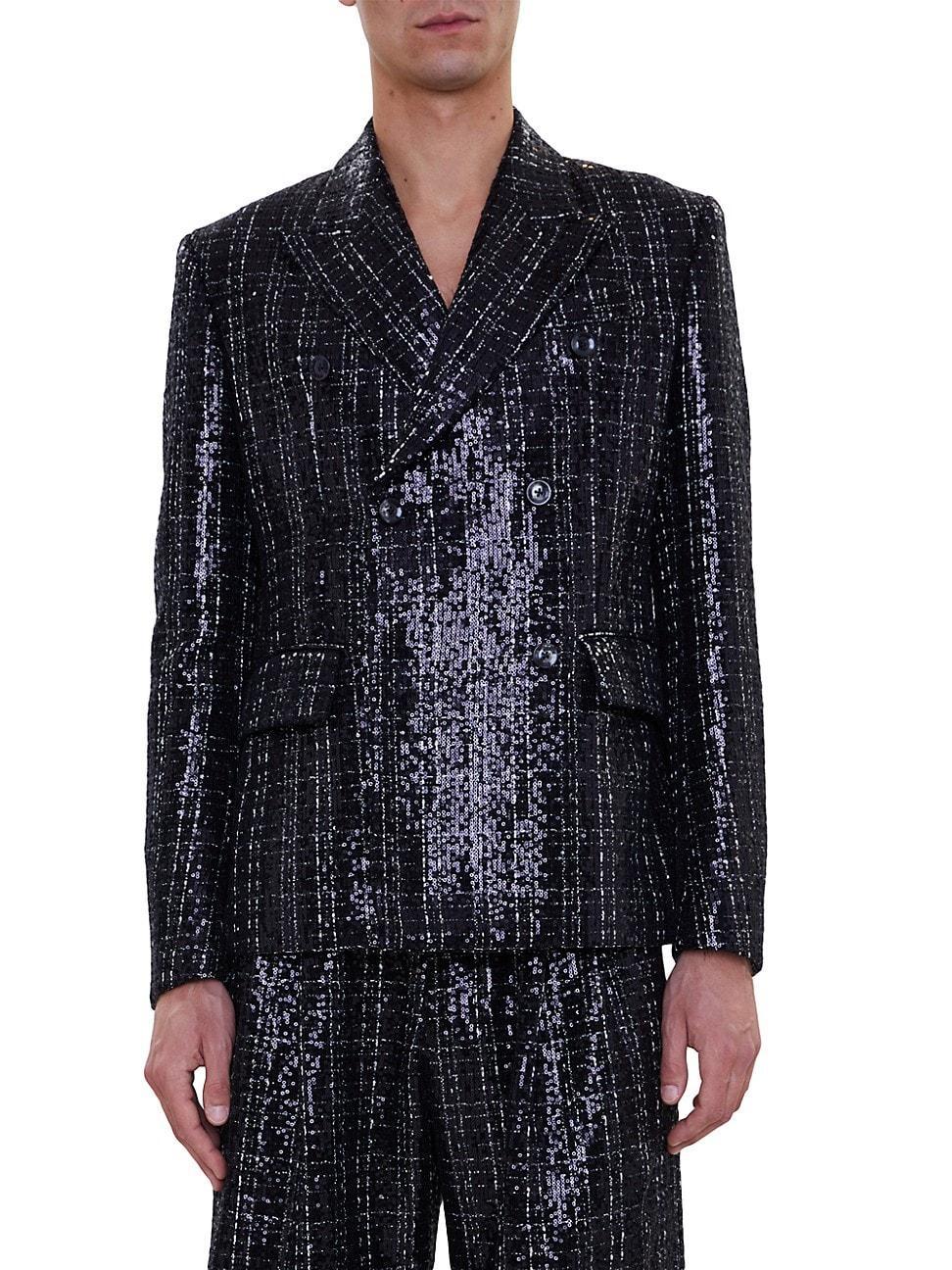 Mens Sequined Boucle Double-Breasted Blazer Product Image