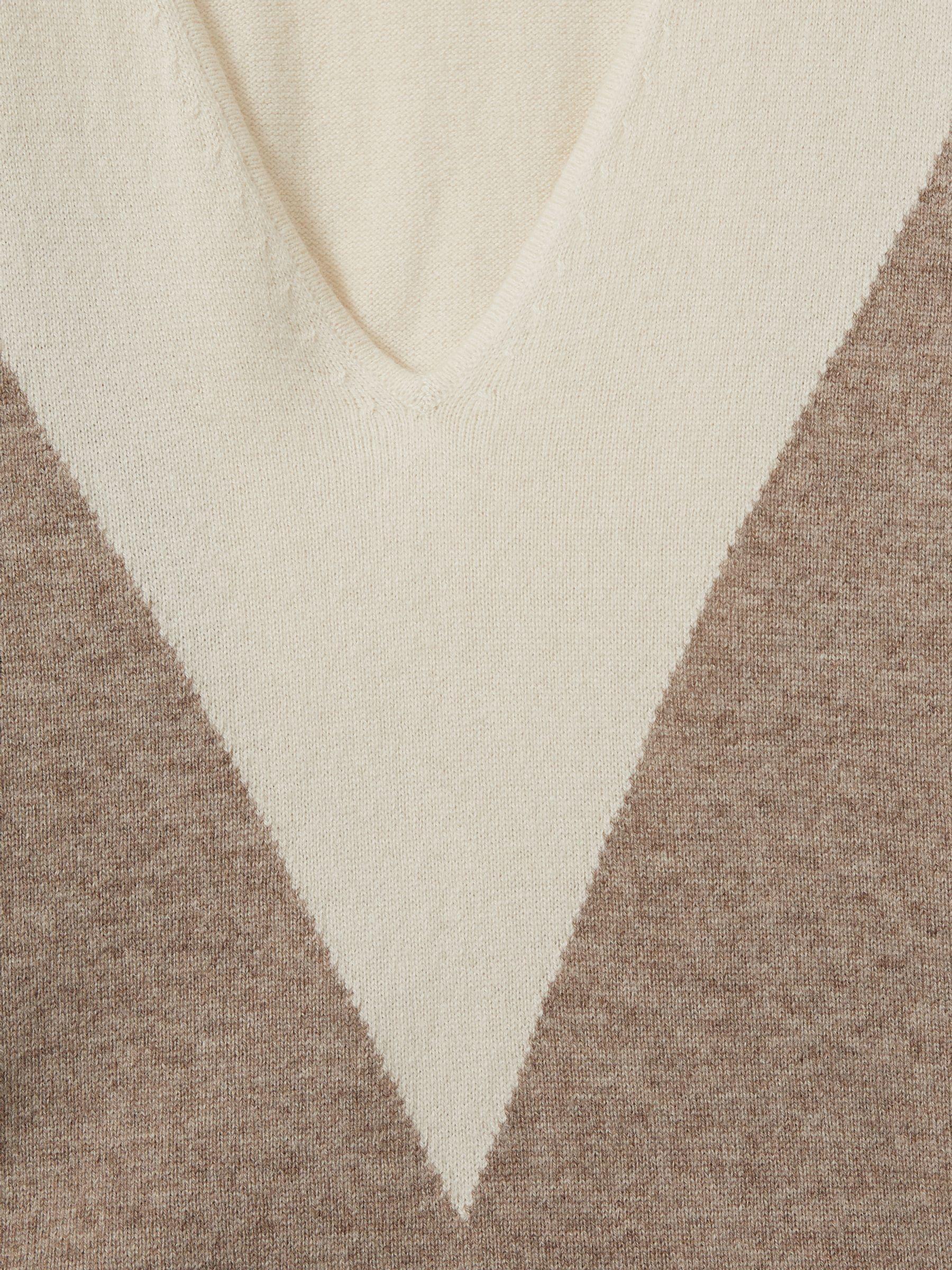 Wool Blend Colourblock V-Neck Jumper in Neutral/Black Product Image