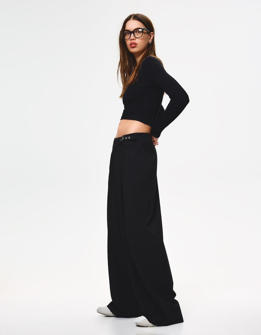 Darted pants with buckle Product Image