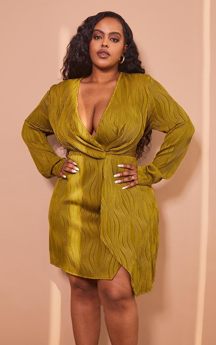 Plus Olive Plisse Wrap Front Dress Product Image