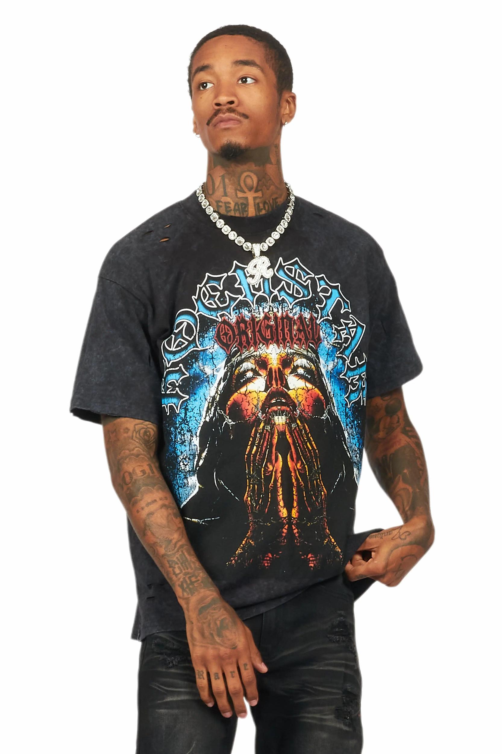 Dallan Vintage Black Oversized Graphic T-Shirt Male Product Image