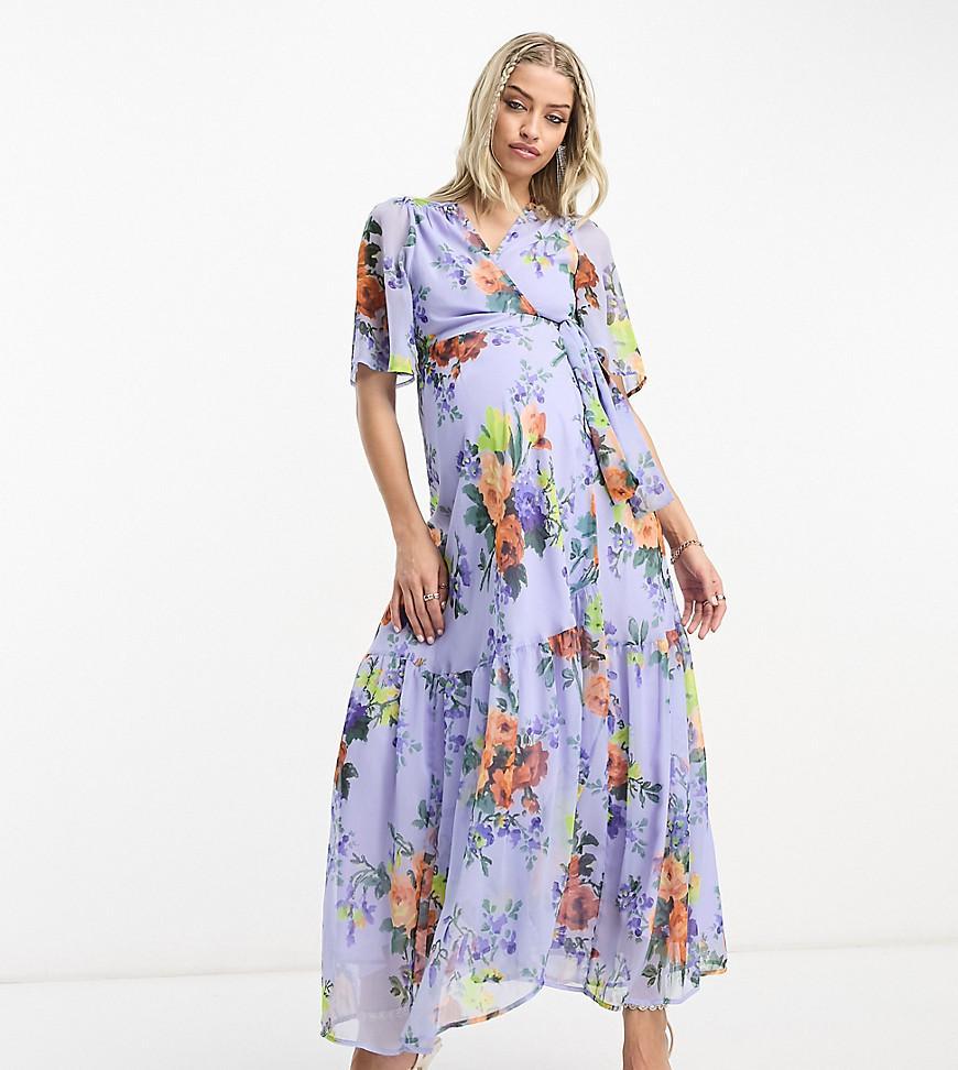 Hope & Ivy Maternity flutter sleeve wrap midaxi dress Product Image