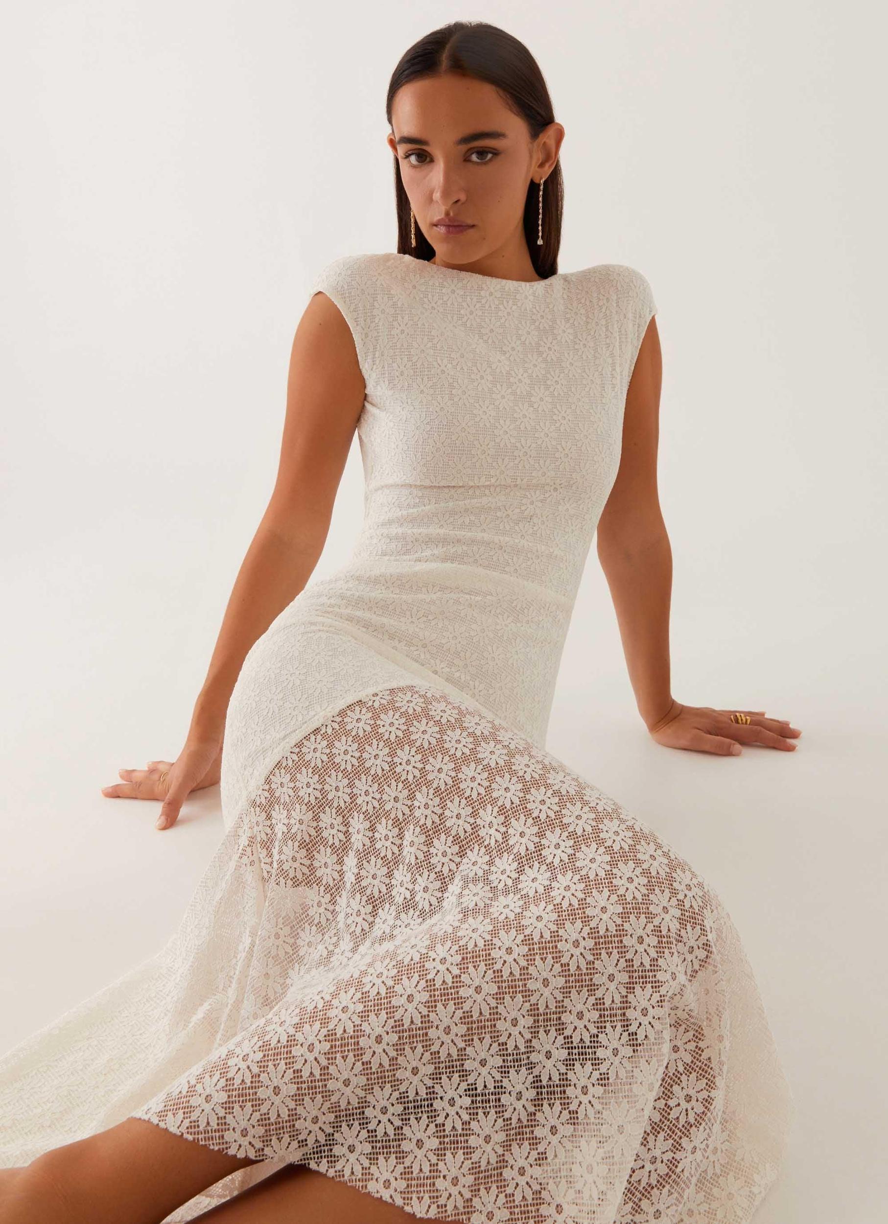 Arielle Open Back Midi Dress - White Product Image